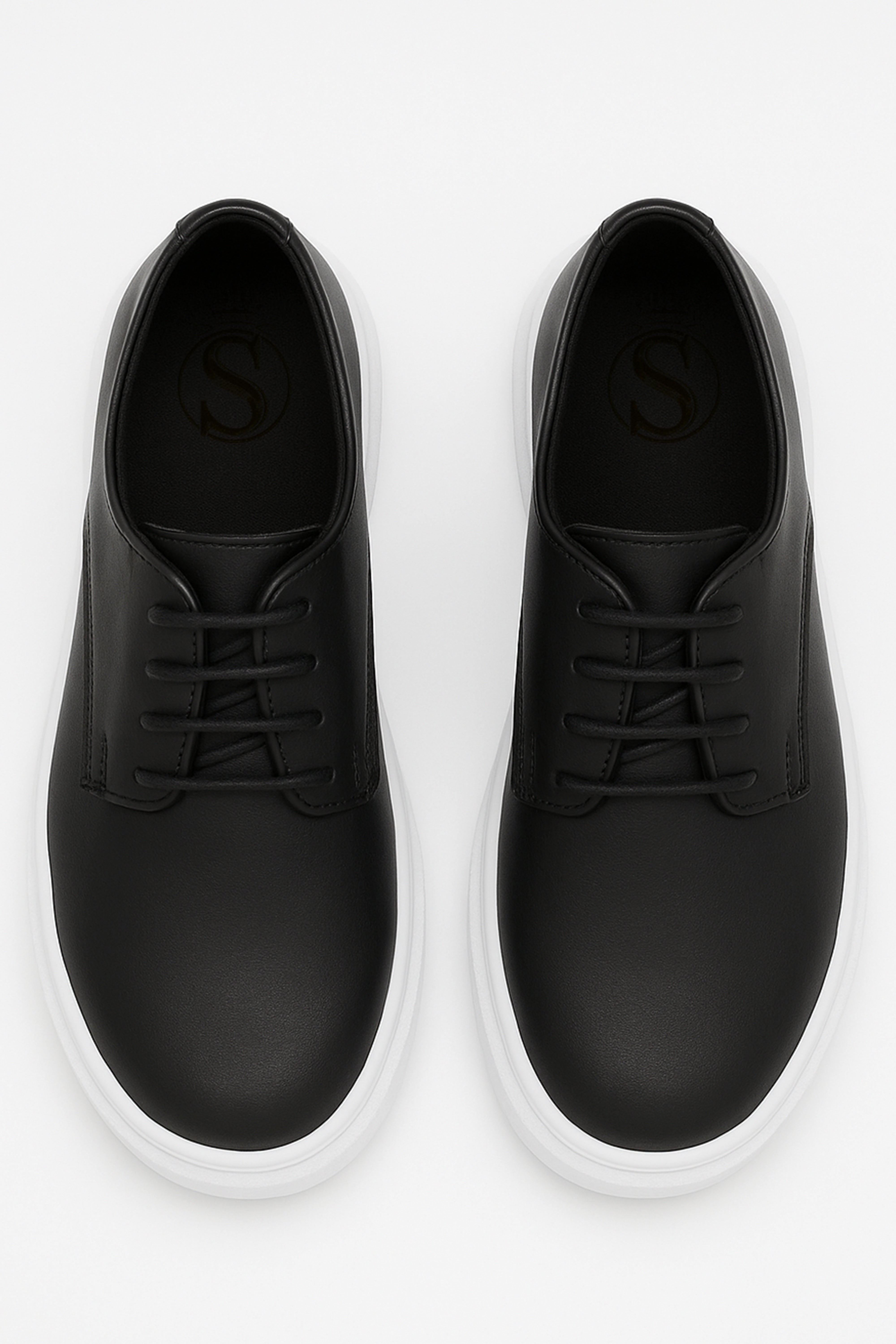 Boys Black Lace-up Sneaker with White Thick Sole - Black Pair Front Picture
