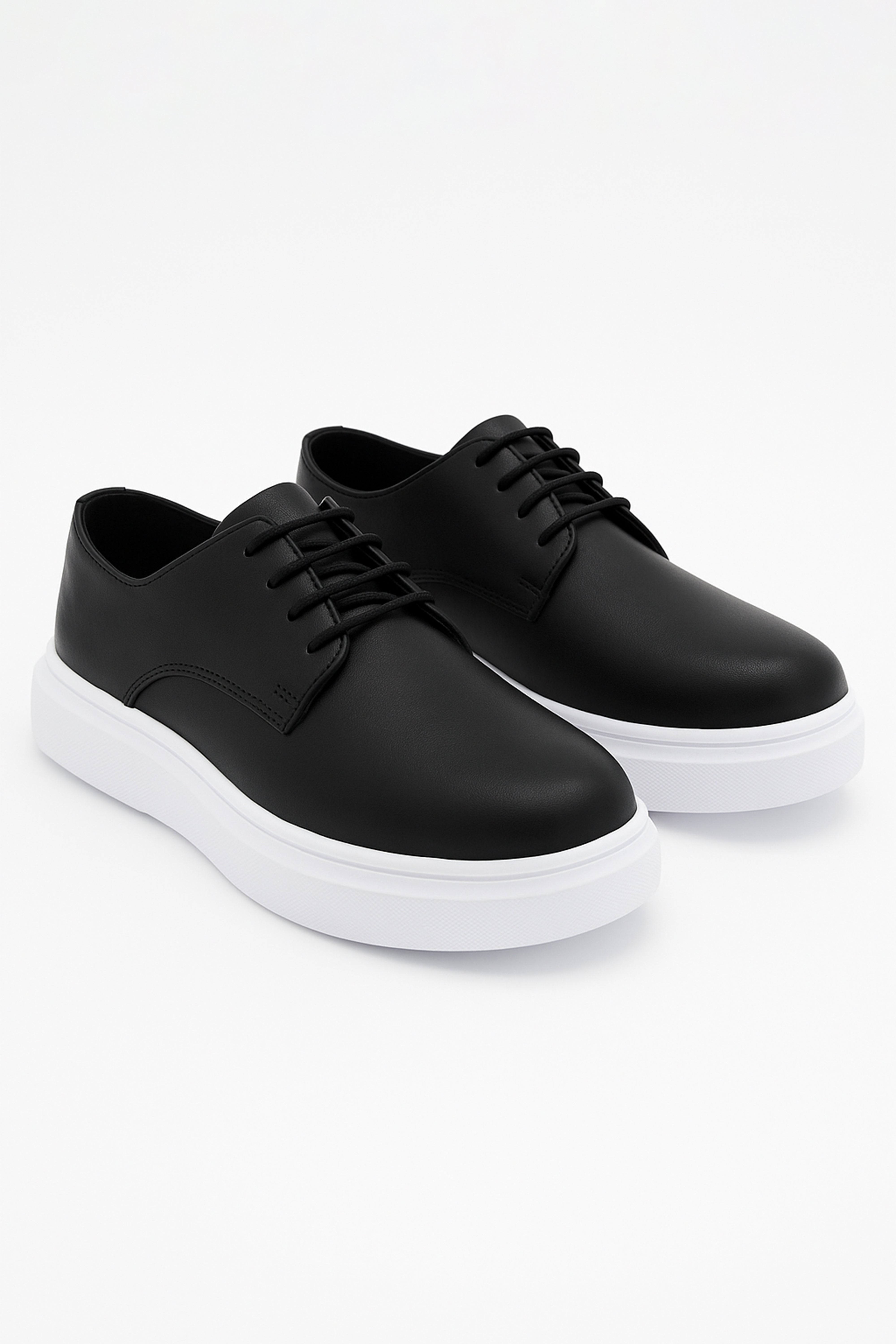 Boys Black Lace-up Sneaker with White Thick Sole - Black Pair Side Picture