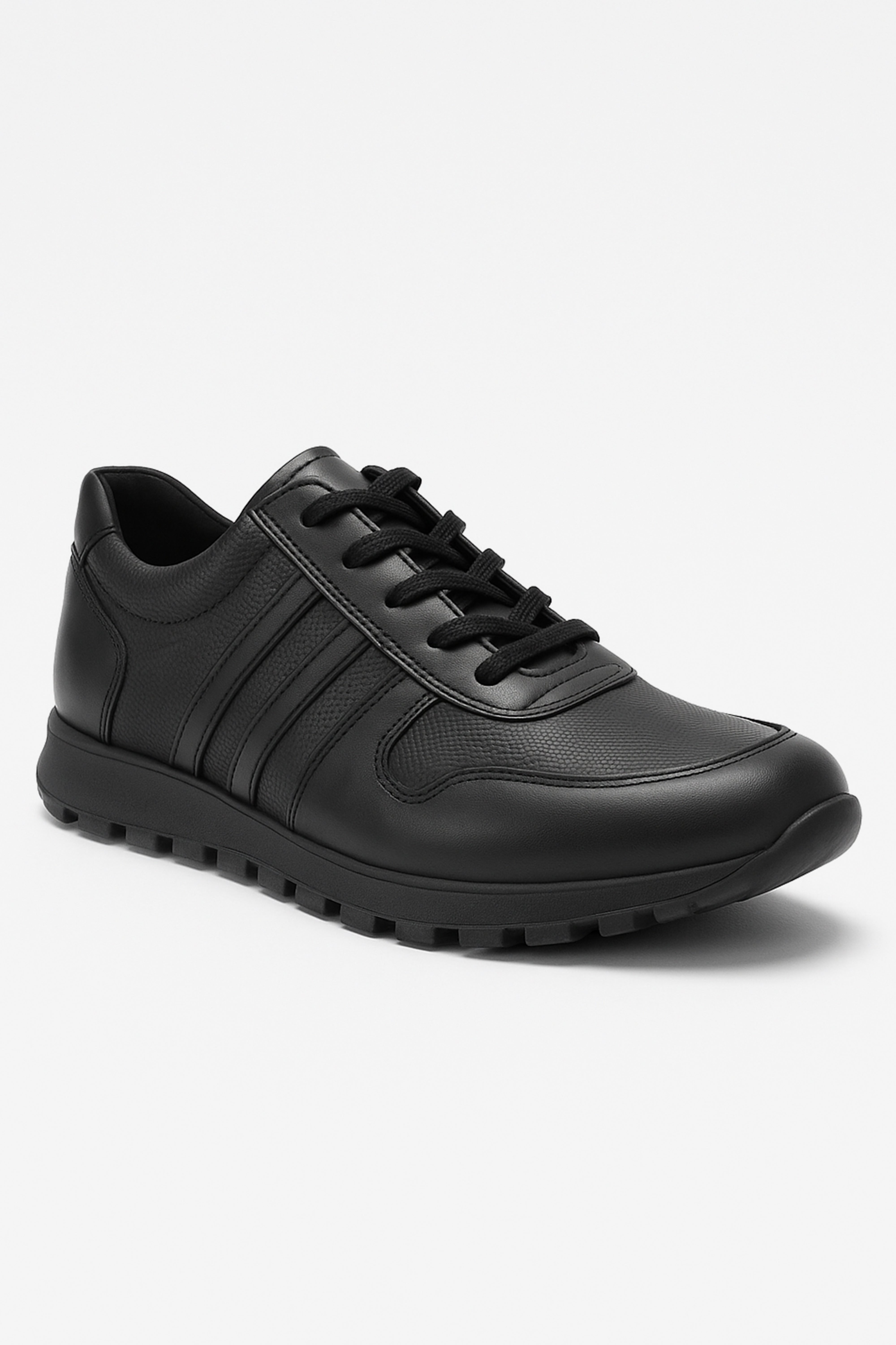 Boys Black Leather Lace Up School Trainer Shoes - 3700 - Black Side Picture