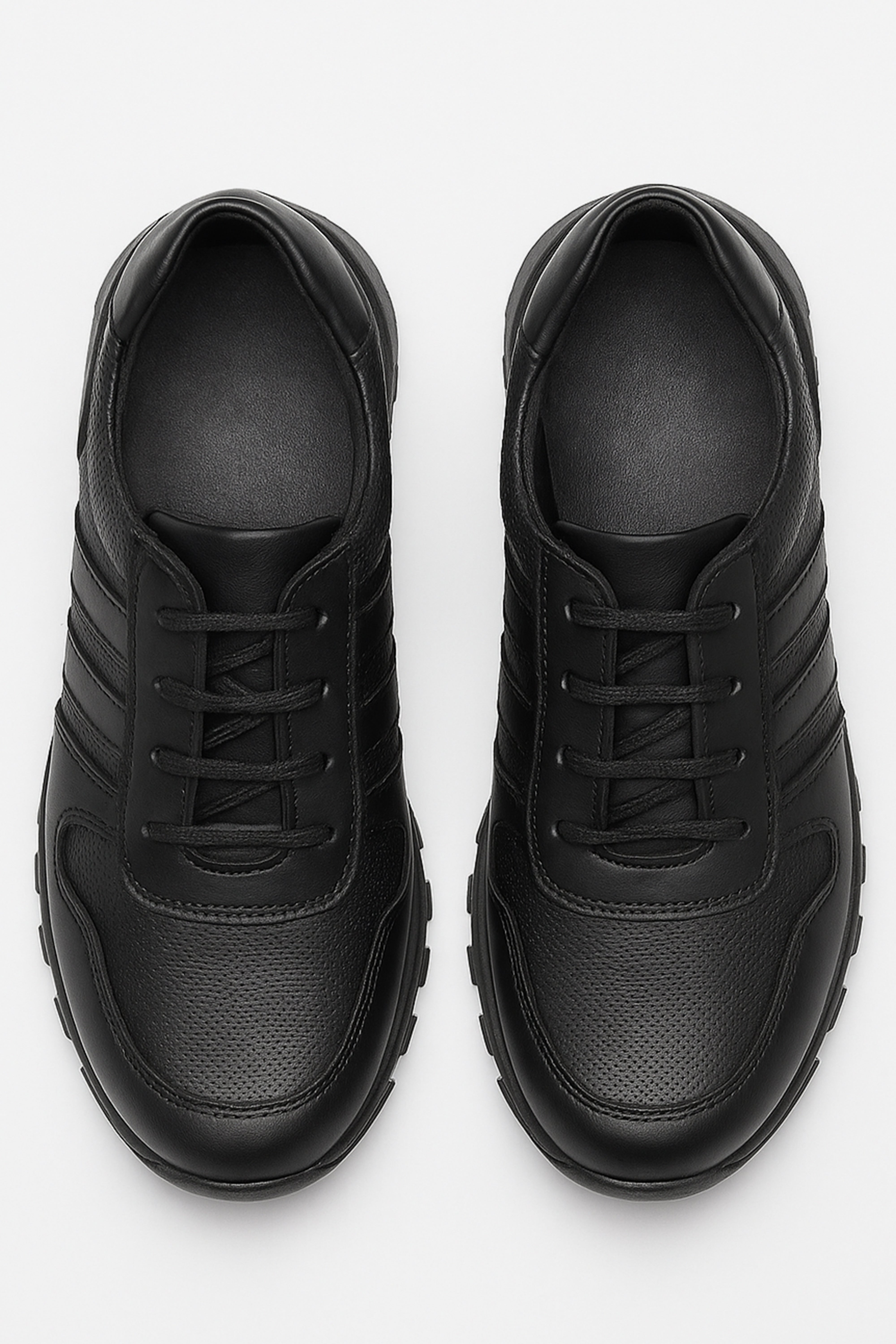 Boys Black Leather Lace Up School Trainer Shoes - 3700 - Black Front Picture