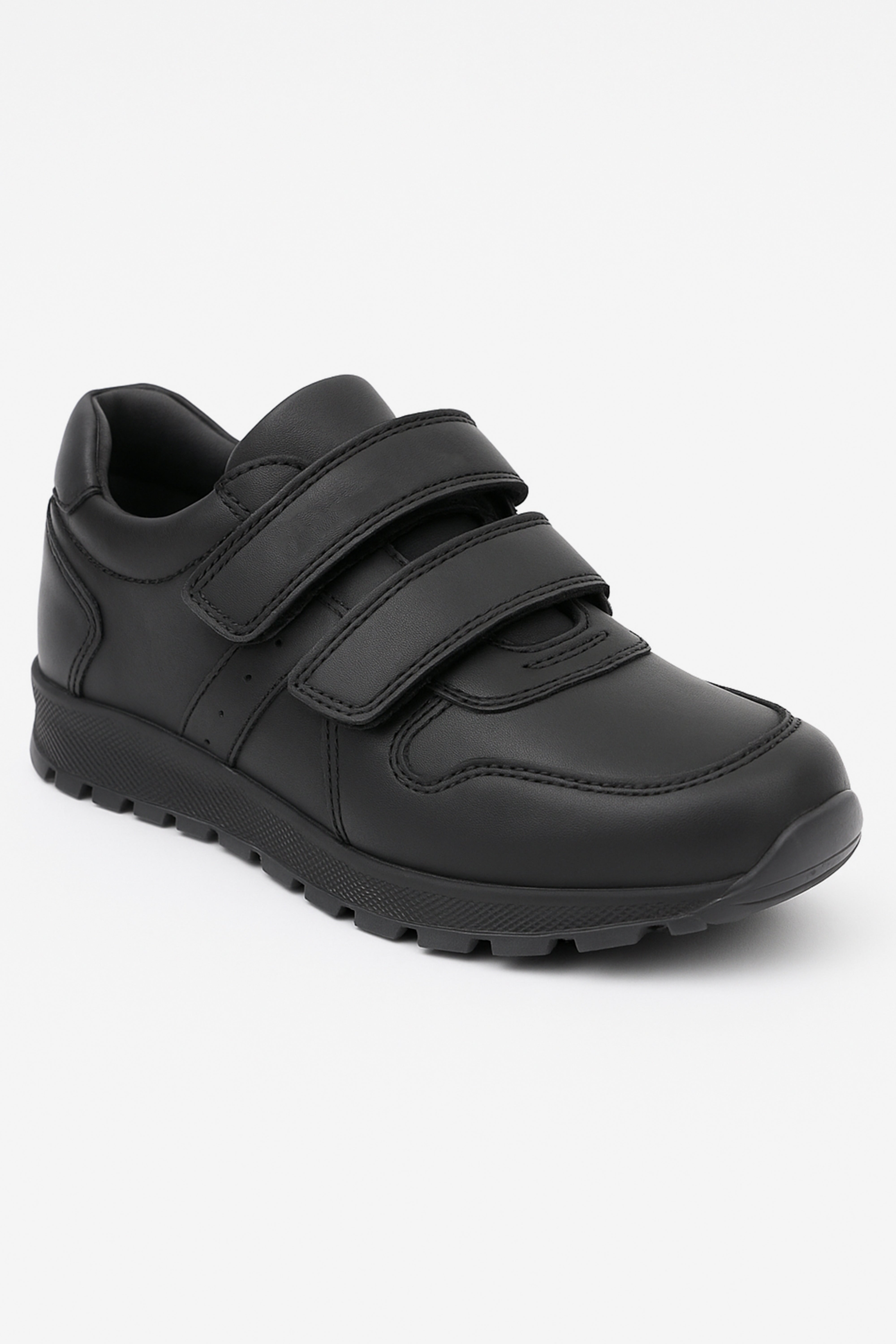 Boys Black Leather Velcro School Trainer Shoes - 3750 - Black Side Picture