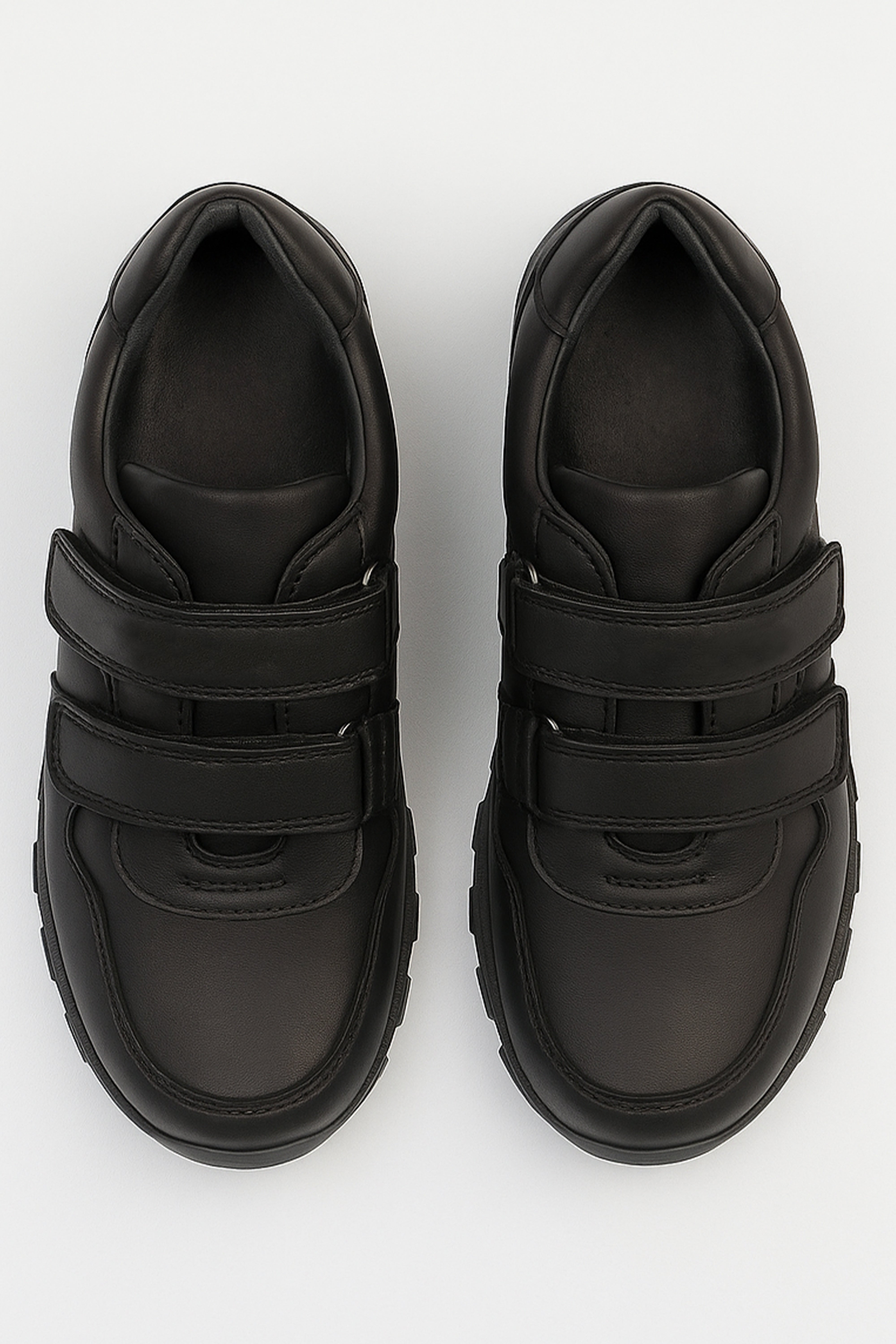 Boys Black Leather Velcro School Trainer Shoes - 3750 - Black Front Picture