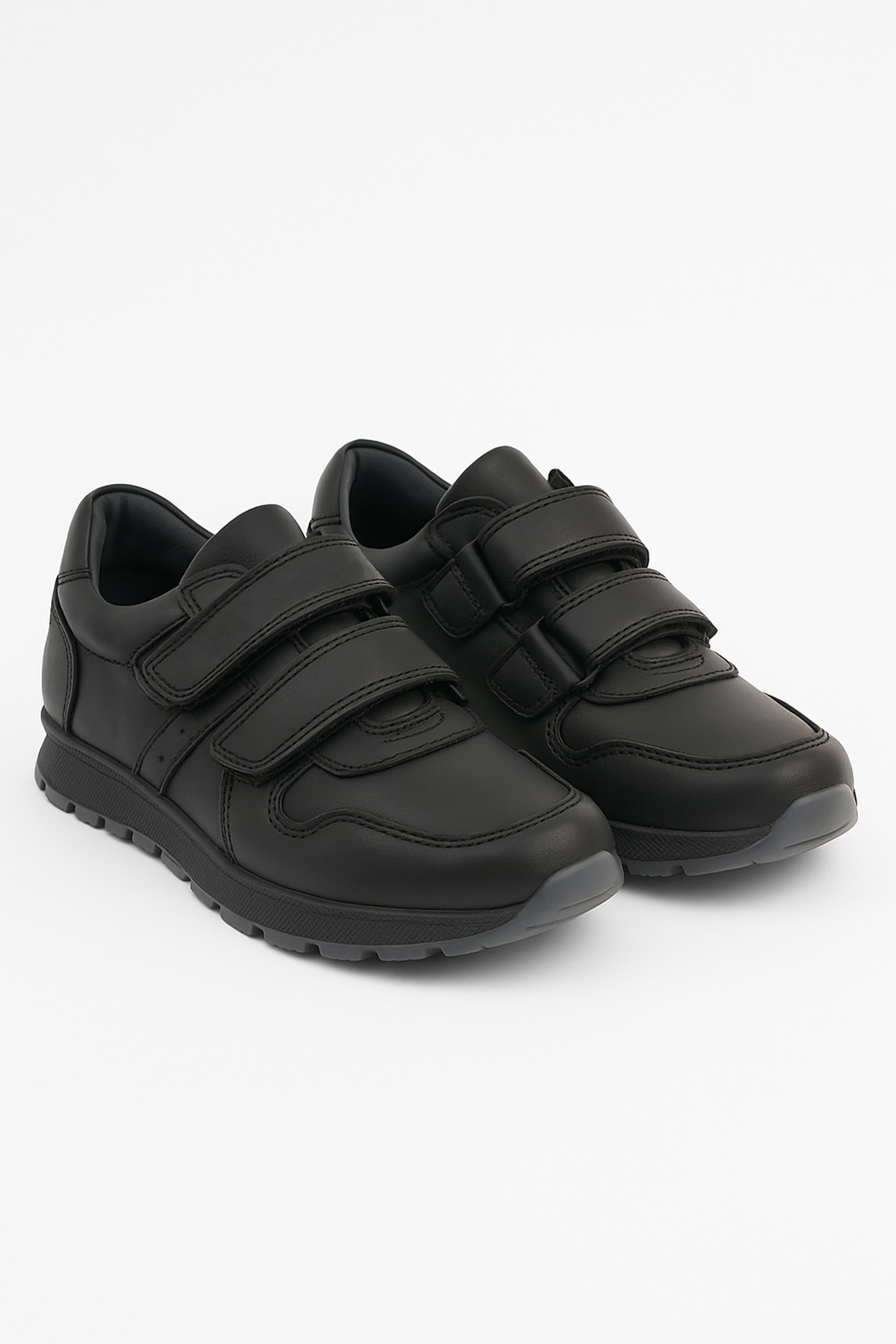 Boys Black Leather Velcro School Trainer Shoes - 3750 - Black Pair Side Picture