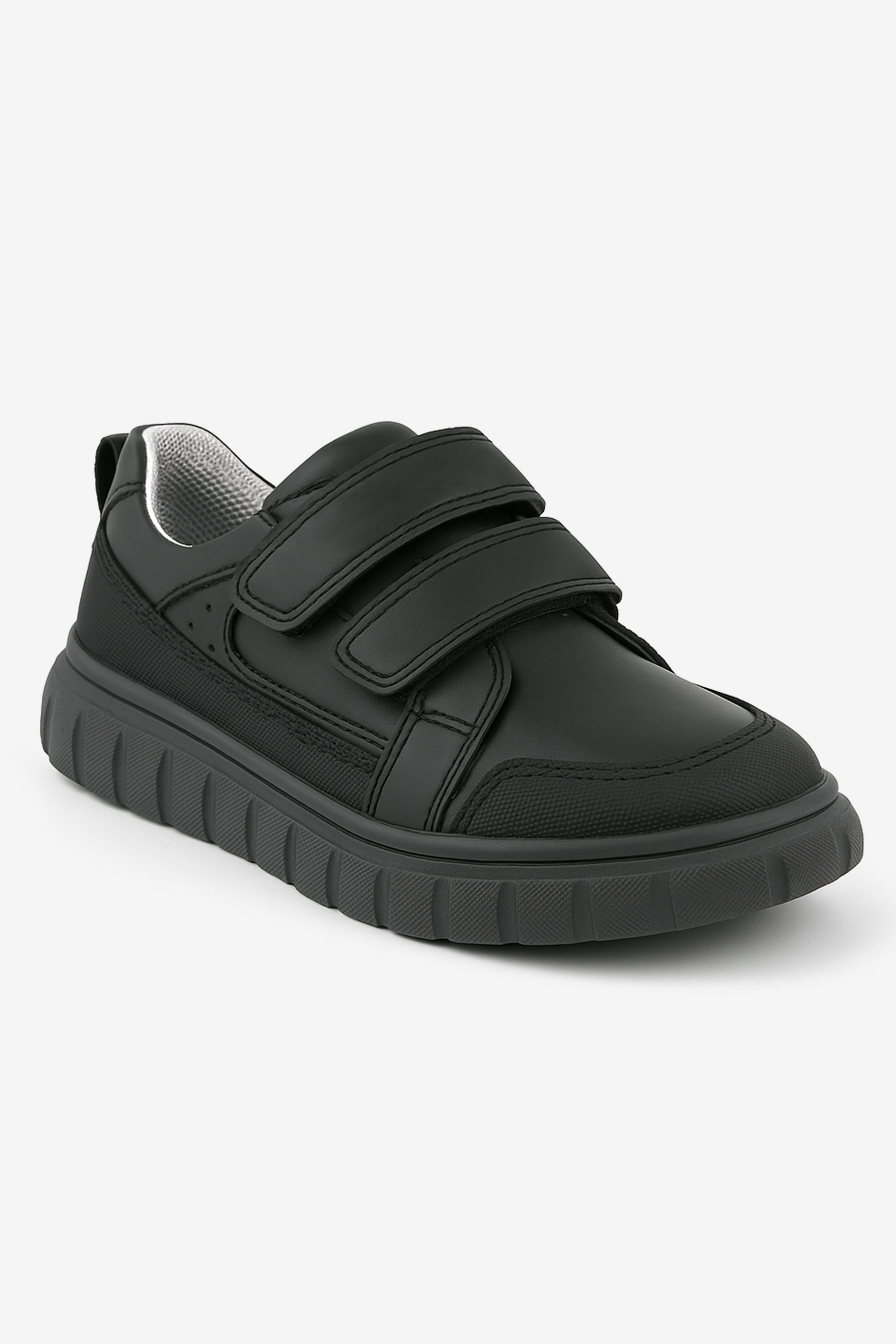 Boys Black Leather Velcro Sporty School Shoes - 4506 - Black Side Picture