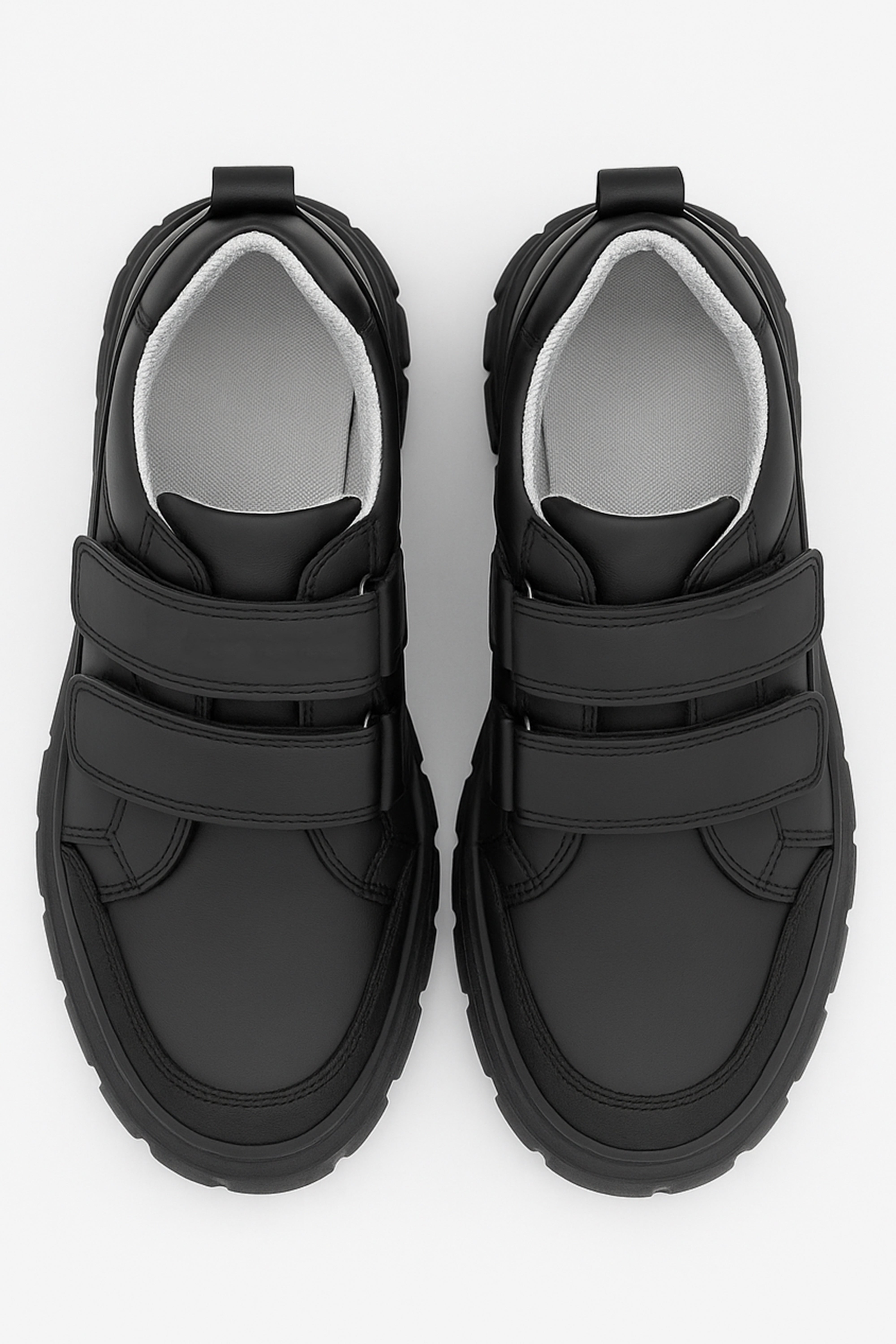 Boys Black Leather Velcro Sporty School Shoes - 4506 - Black Front Picture