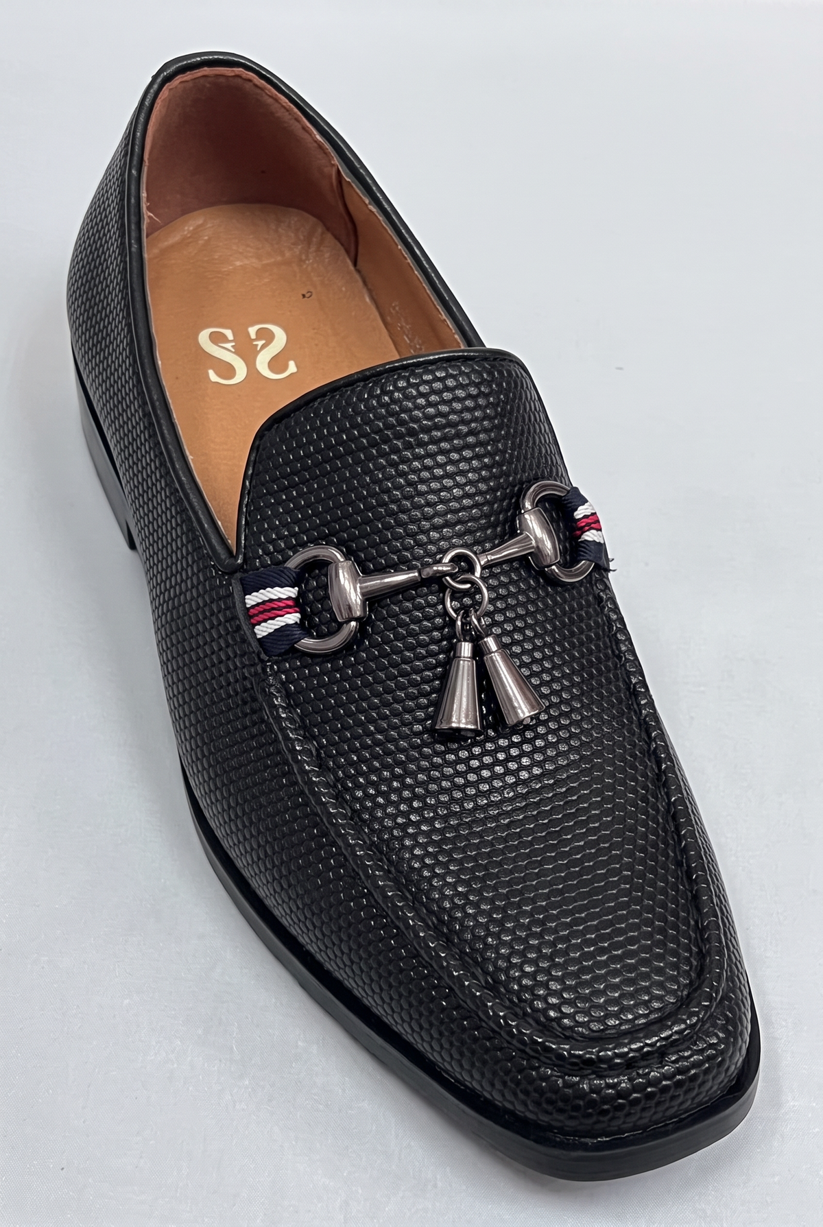 Boys Black Textured Slip-On Loafer Shoes - Sevva Pierre Black Side Picture