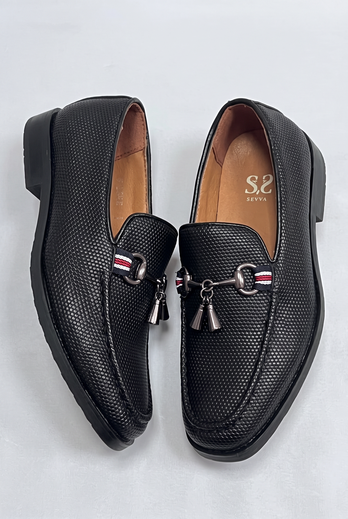 Boys Black Textured Slip-On Loafer Shoes - Sevva Pierre Black Picture