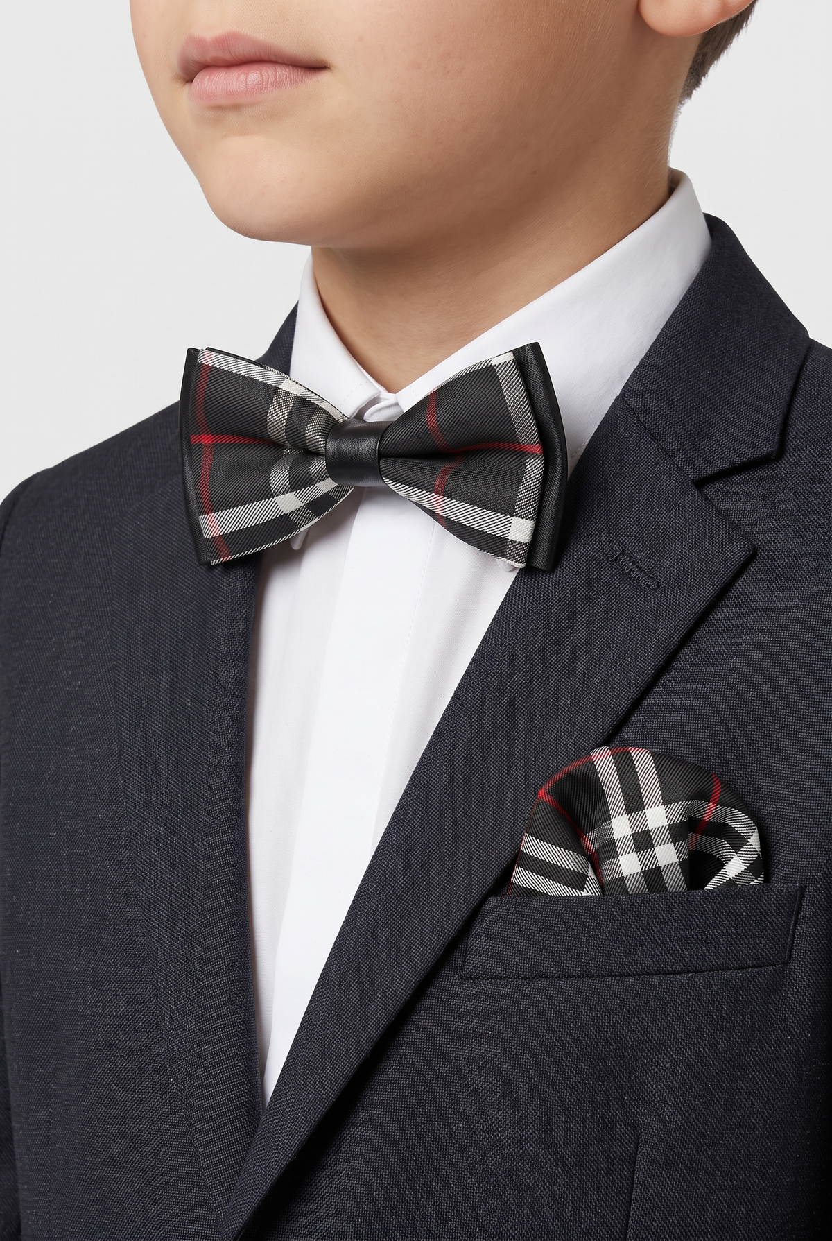 Set de pajarita con estilo Burberry para niños - negro y rojo