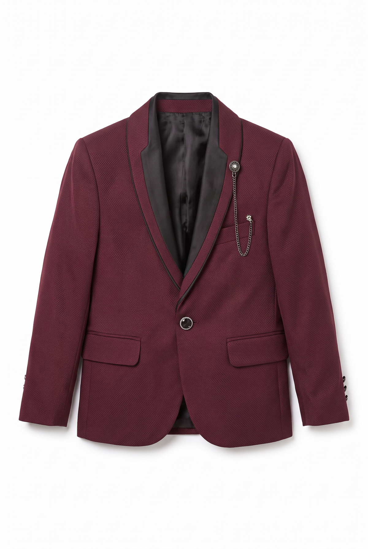 Boys Burgundy 6-Piece Textured Tuxedo Suit - BIYELI Blazer Picture