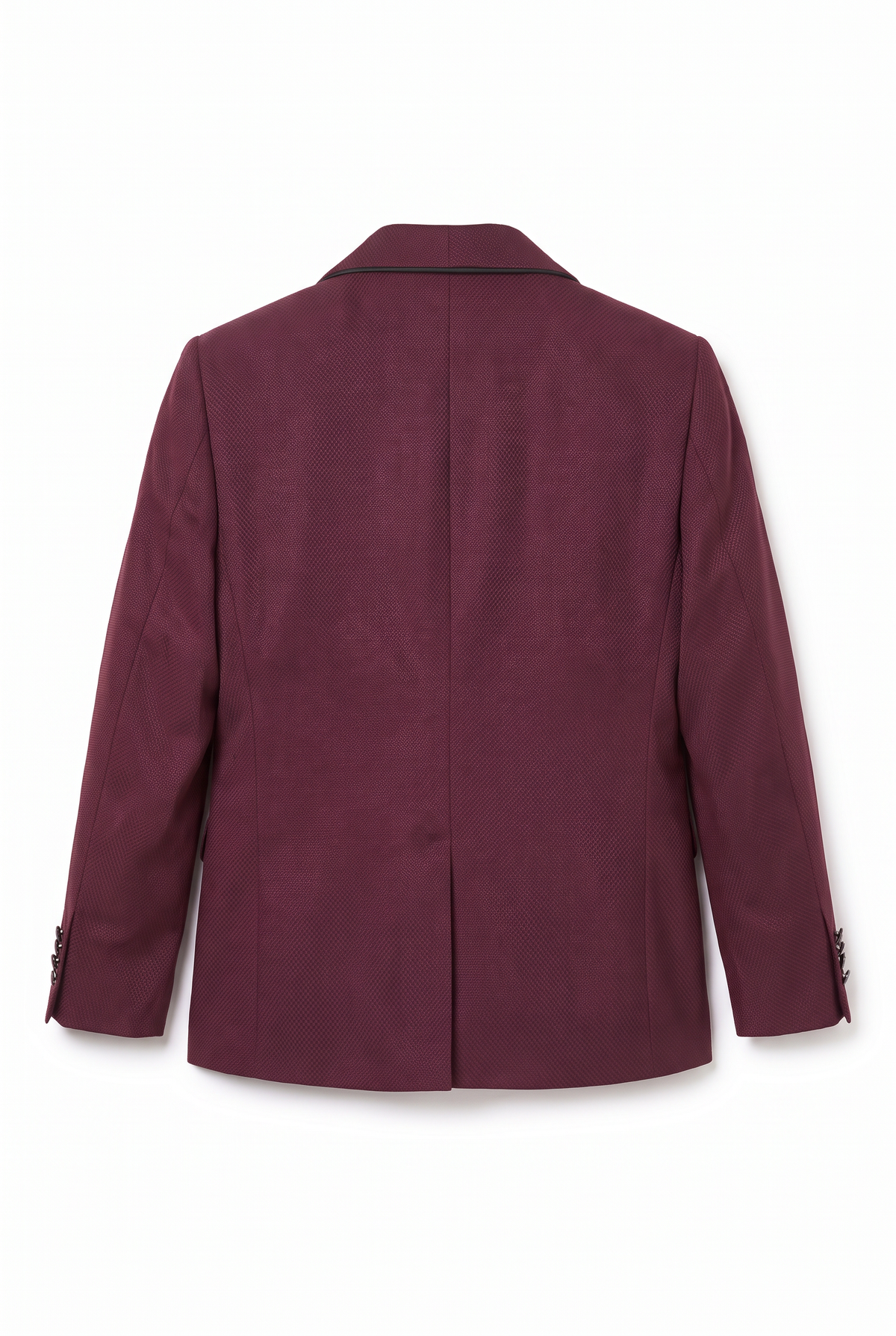 Boys Burgundy 6-Piece Textured Tuxedo Suit - BIYELI Blazer Back Picture