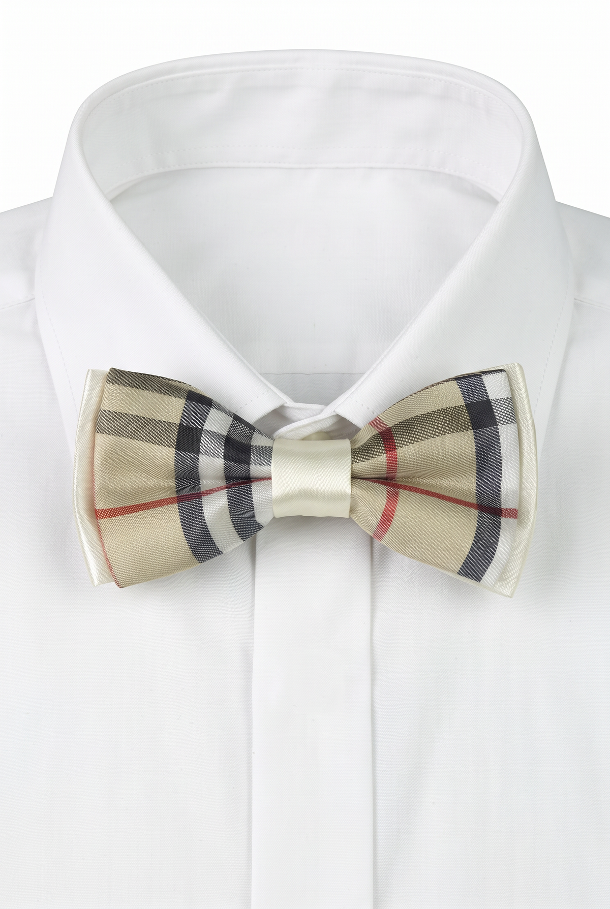 Pajarita a cuadros para niños estilo Burberry con correa - Beige - Blanco