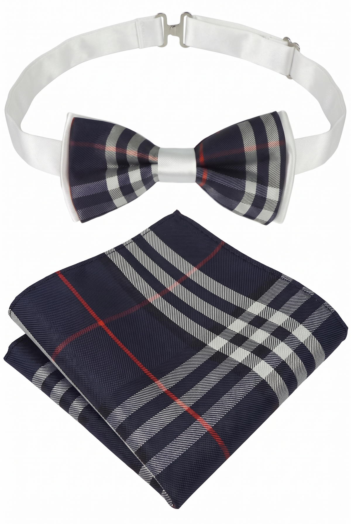 Jungen Karo Fliege Burberry Style mit Band - Navyblau - Weiß
