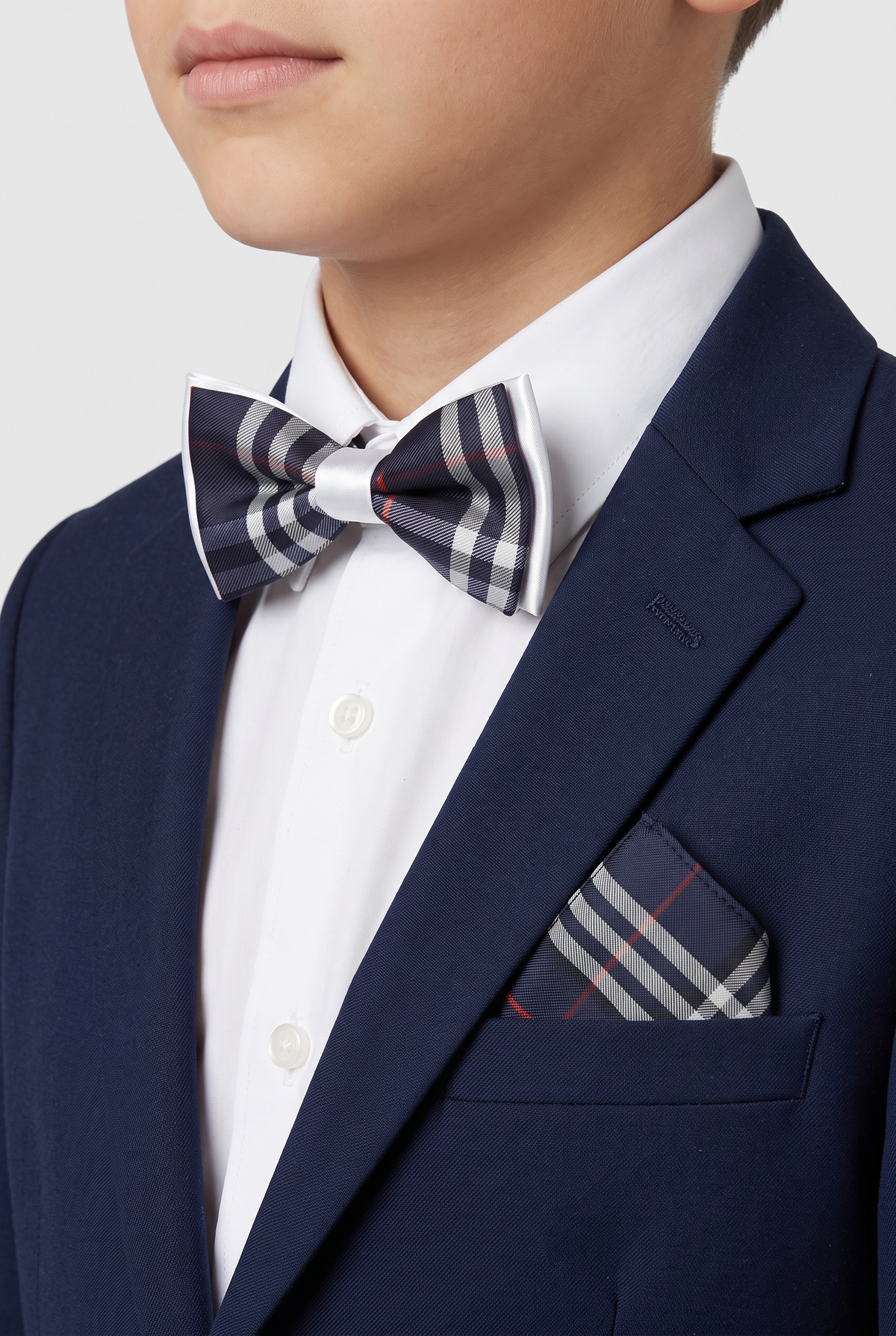 Jungen Karo Fliege Burberry Style mit Band - Navyblau - Weiß
