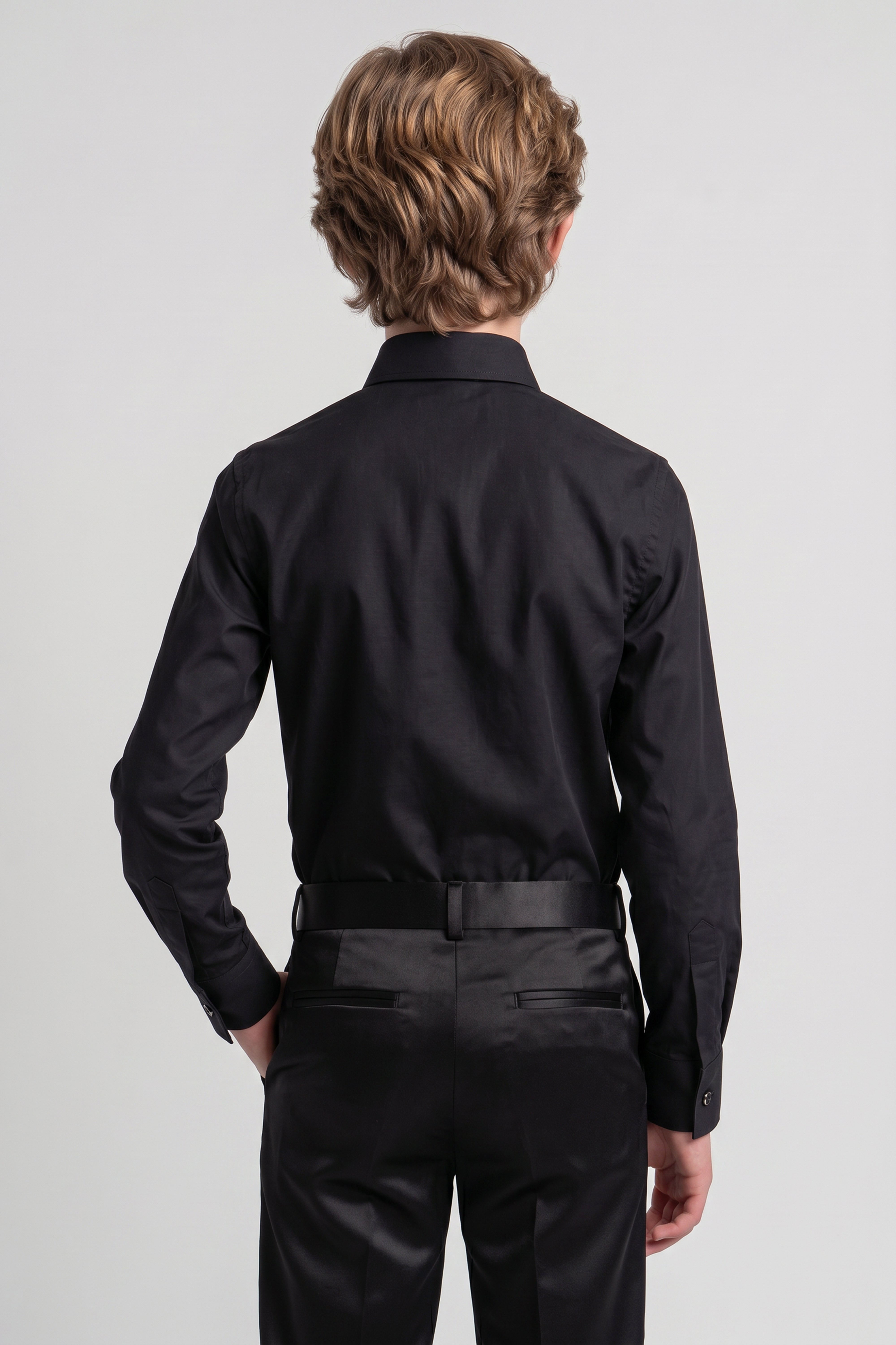 Boys Classic Collar Dress Shirt with Cufflinks -  Black Model Back Picture