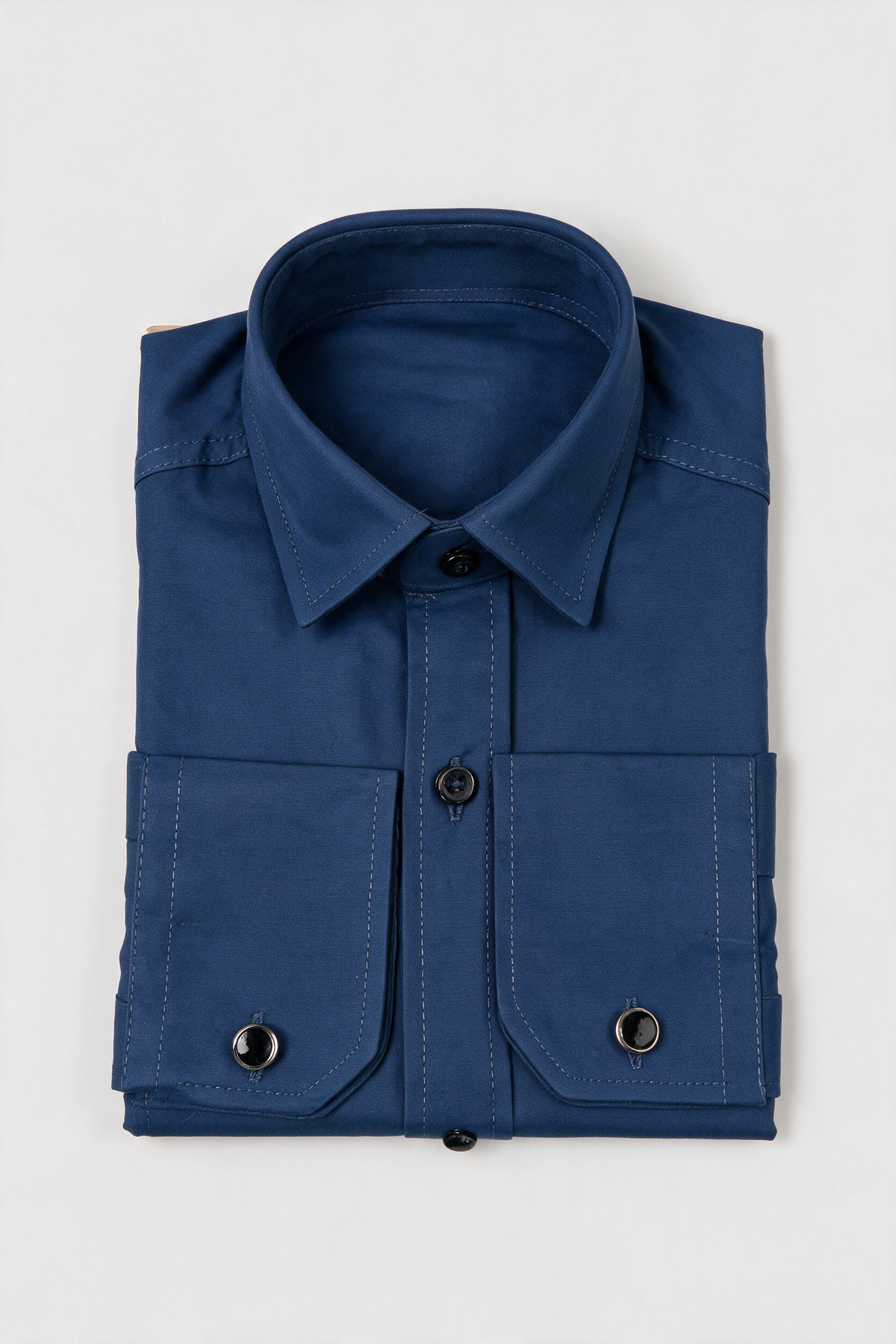 Boys Classic Collar Dress Shirt with Cufflinks - Navy  picture
