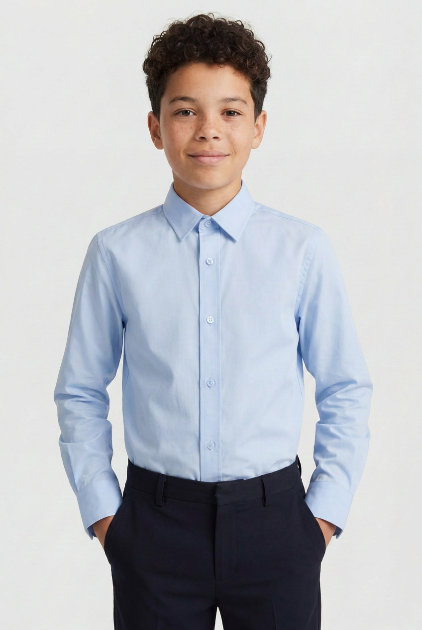 Camisa clásica de vestir para niños con puños para gemelos - Azul Oxford