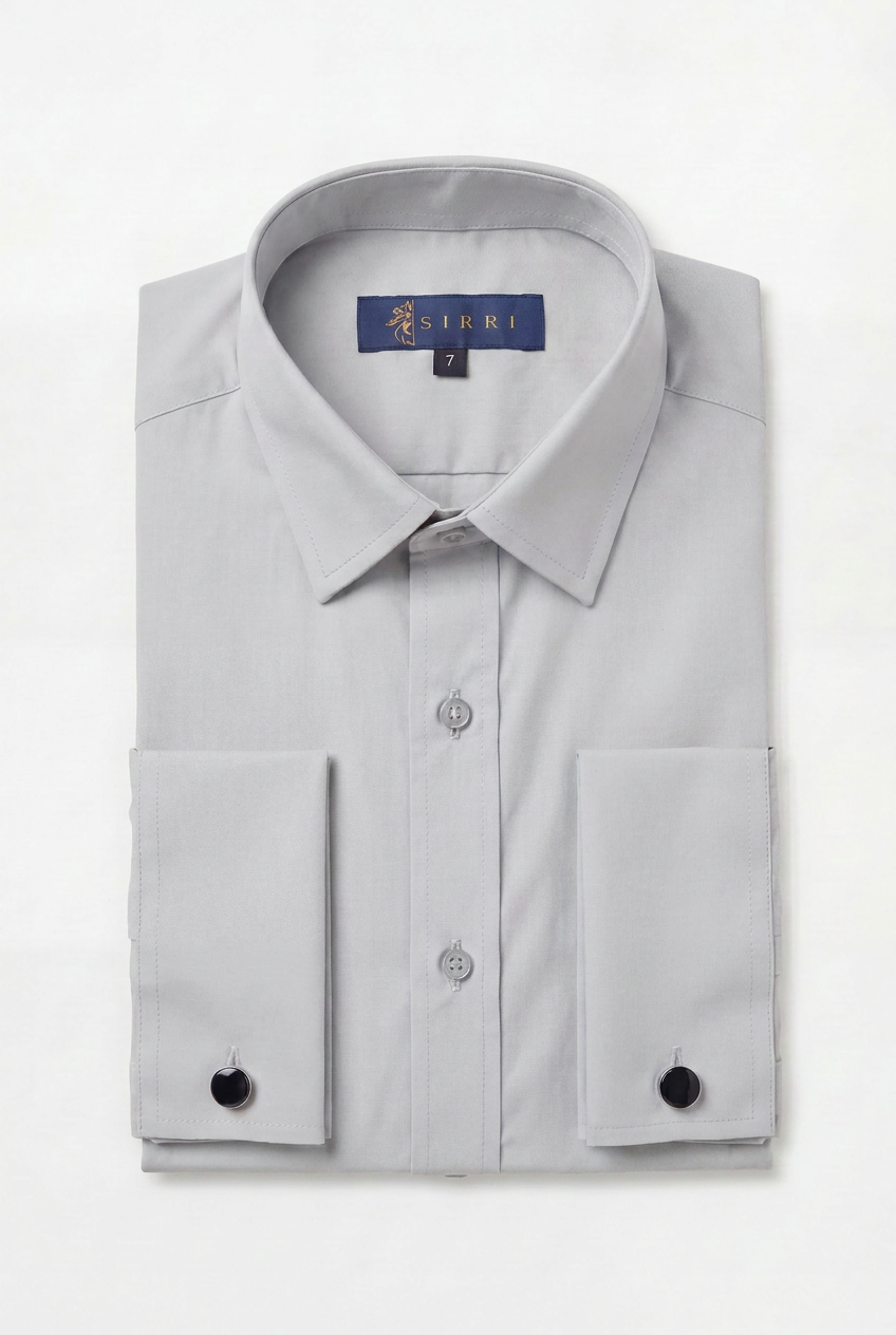 Camisa de vestir clásica para niños con puños para gemelos - Gris Piedra