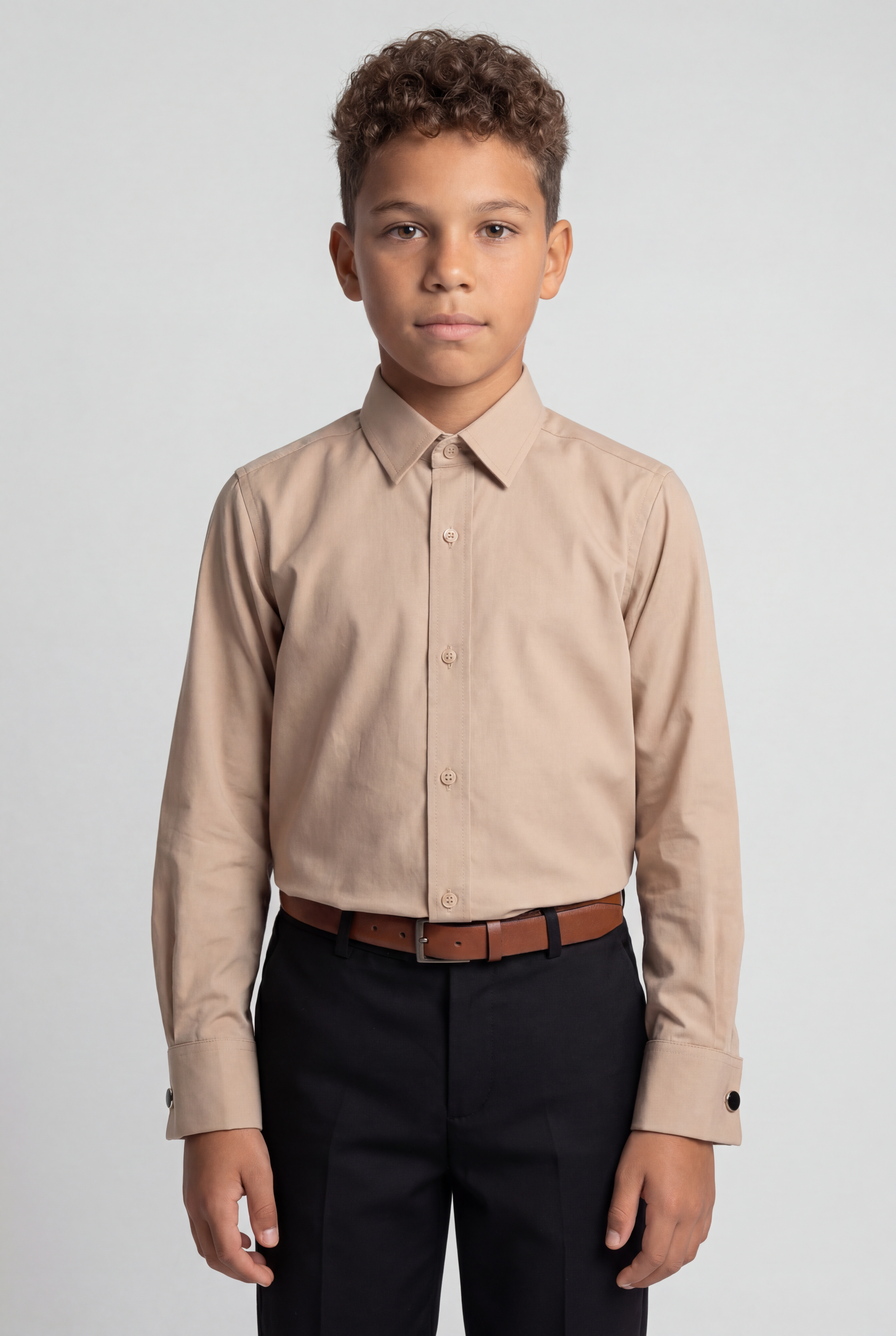 Camisa de vestir clásica para niños con puños para gemelos - Beige Taupe