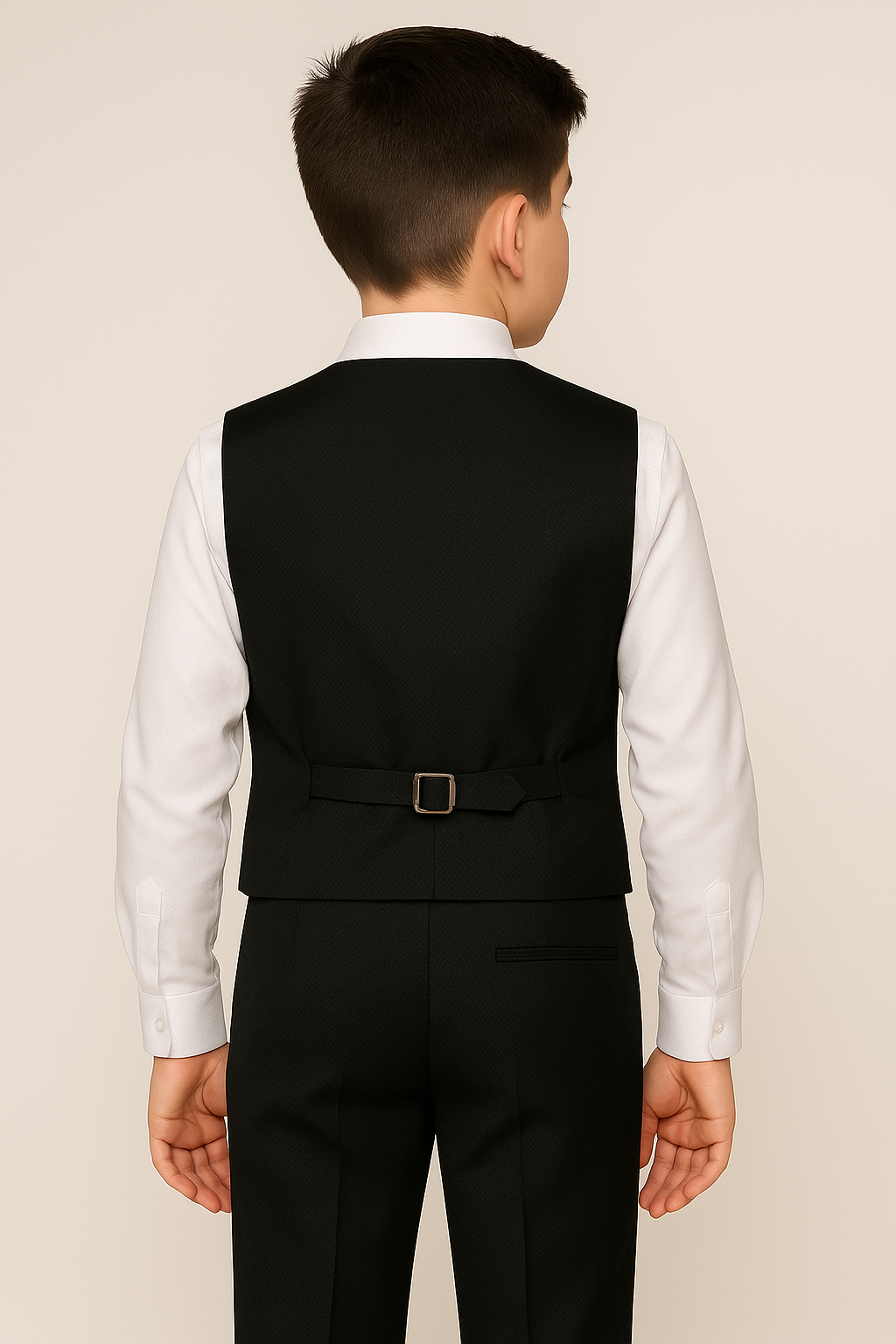 Boys Cotton 4-Piece Double Breasted Tuxedo Waistcoat Suit - Black Back Picture