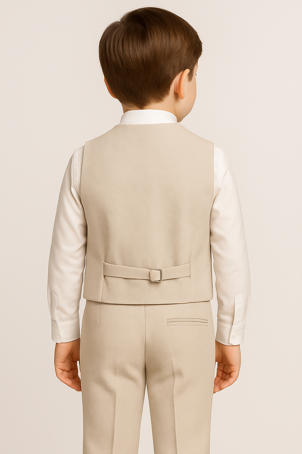 Boys Cotton 5-Piece Double Breasted Waistcoat Suit Set - Beige Back Picture