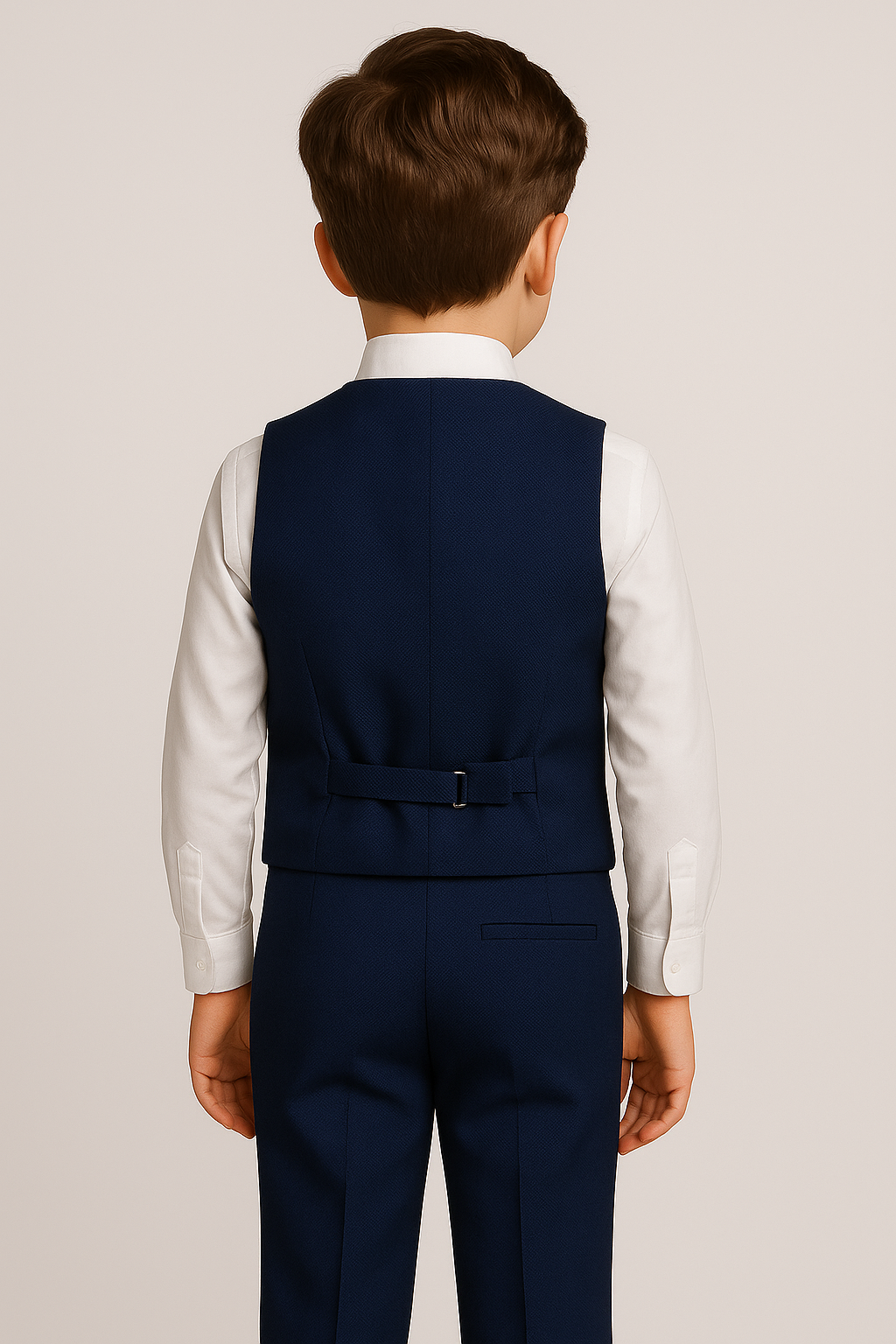 Boys Cotton 5-Piece Double Breasted Waistcoat Suit Set - Navy Back Picture