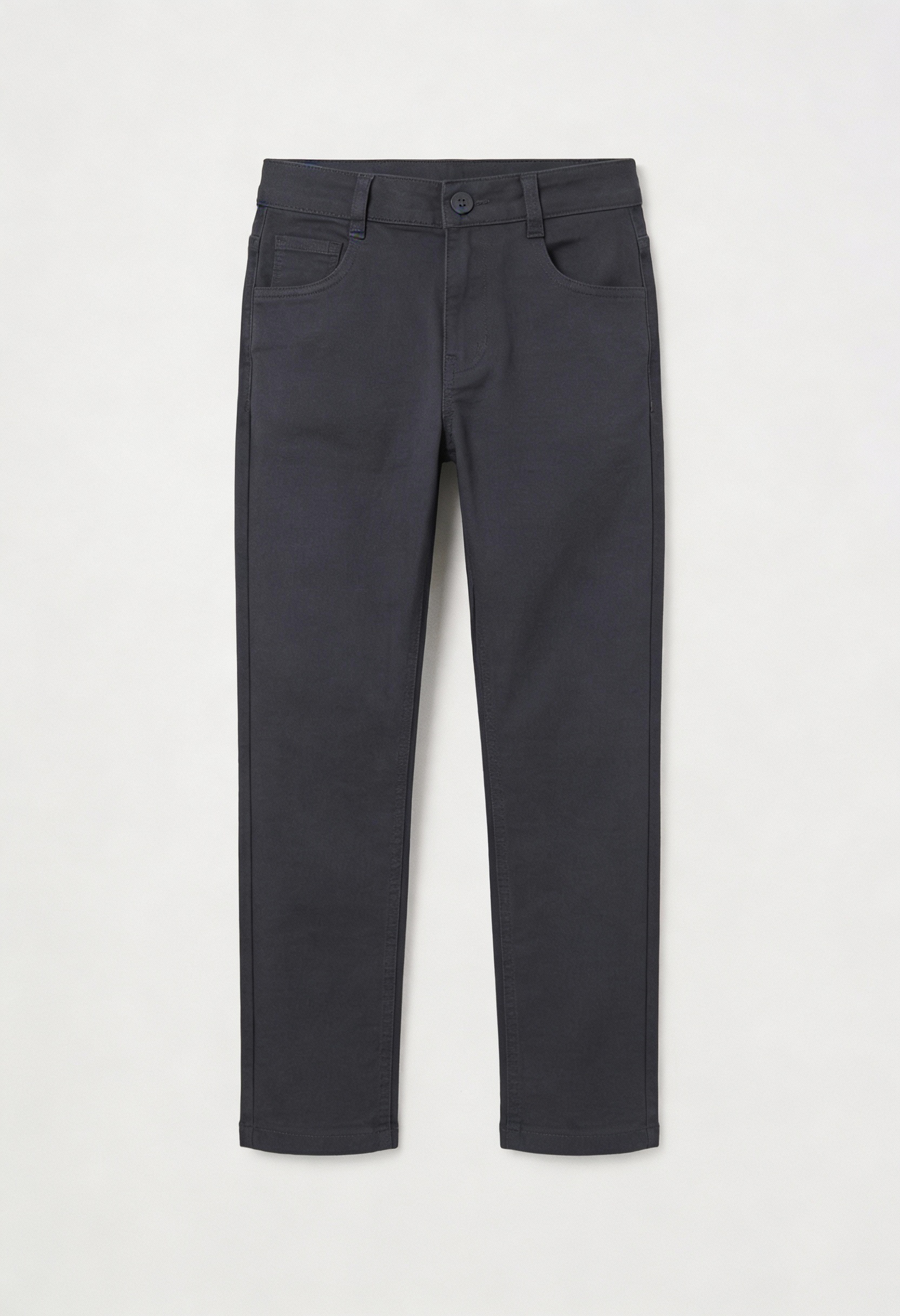 Boys Cotton Casual Stretch Chino Trousers – Charcoal Grey Front Picture
