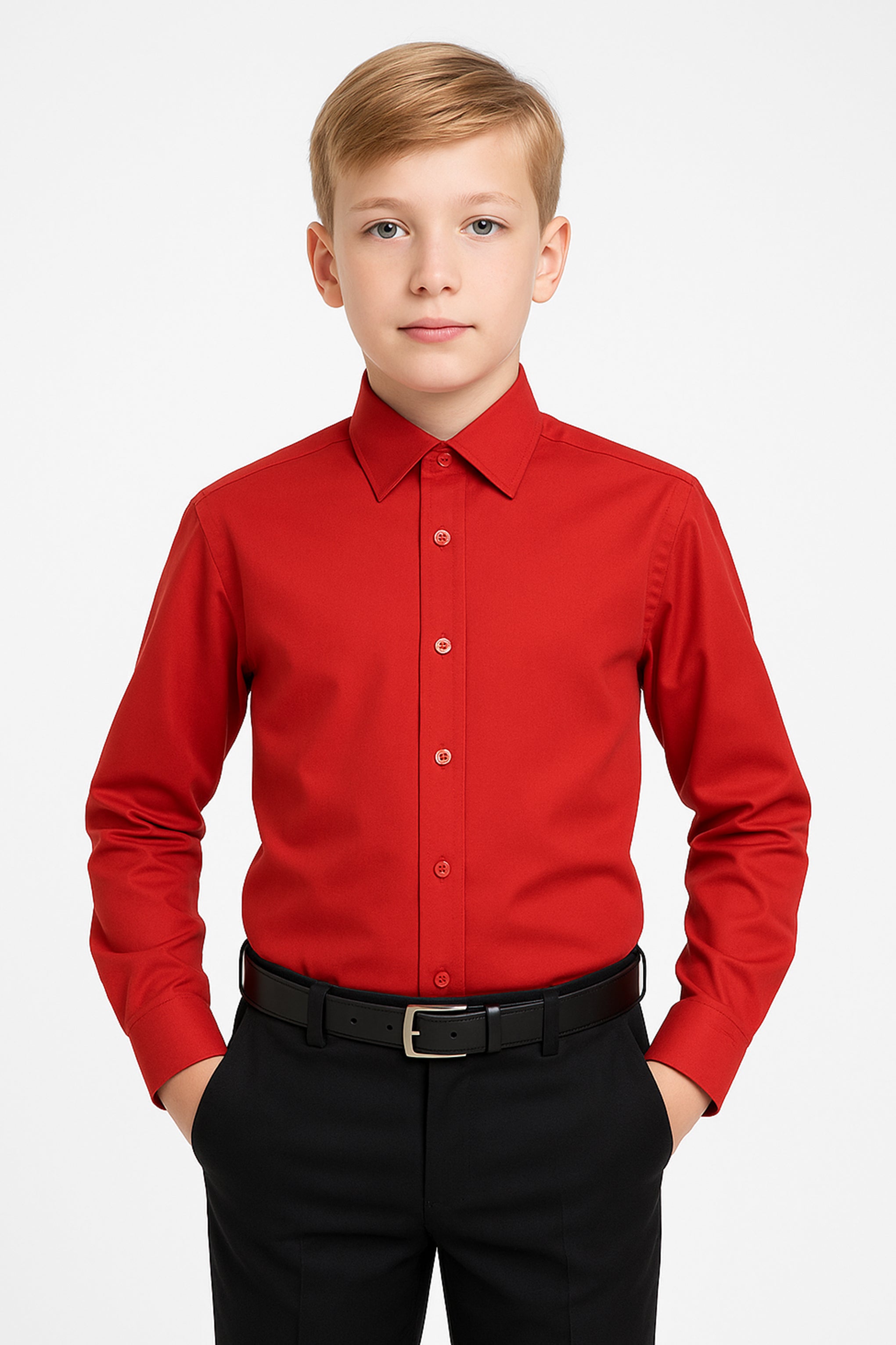 Boys Cotton Classic Collar Dress Shirt - Harput - Red Model Picture
