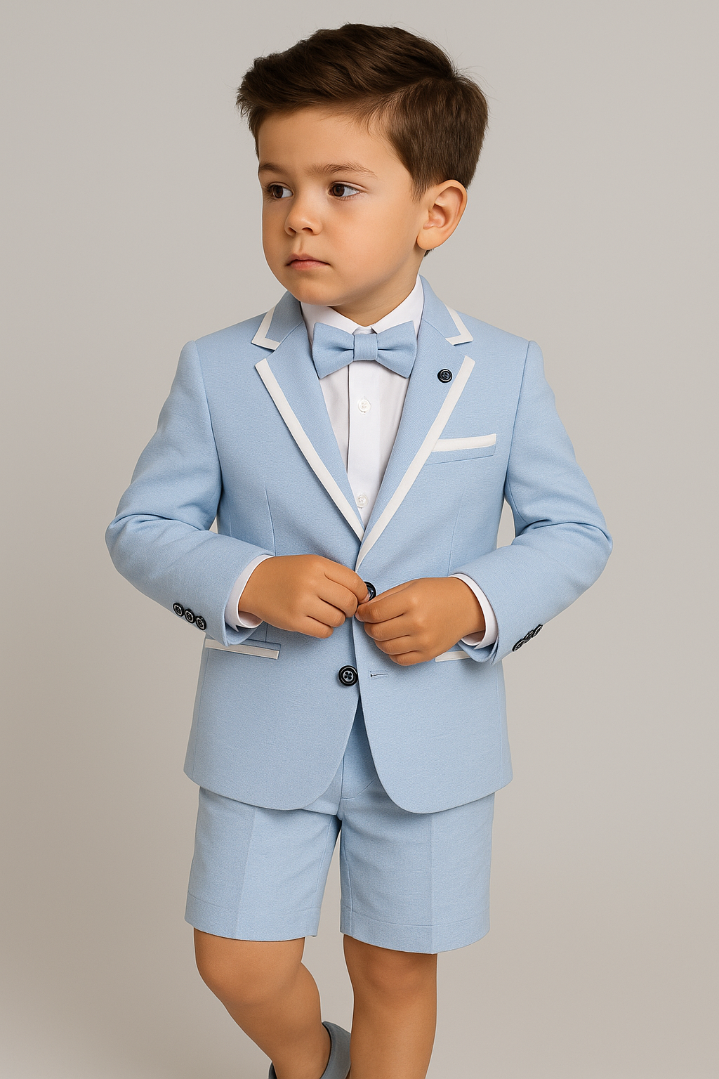 Boys Cotton Piping Sky Blue Shorts Suit - Blue Model Picture