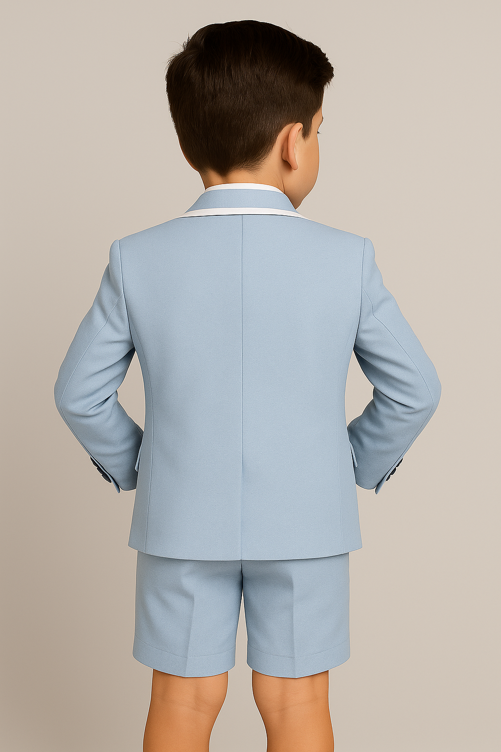Boys Cotton Piping Sky Blue Shorts Suit - Blue Back Picture