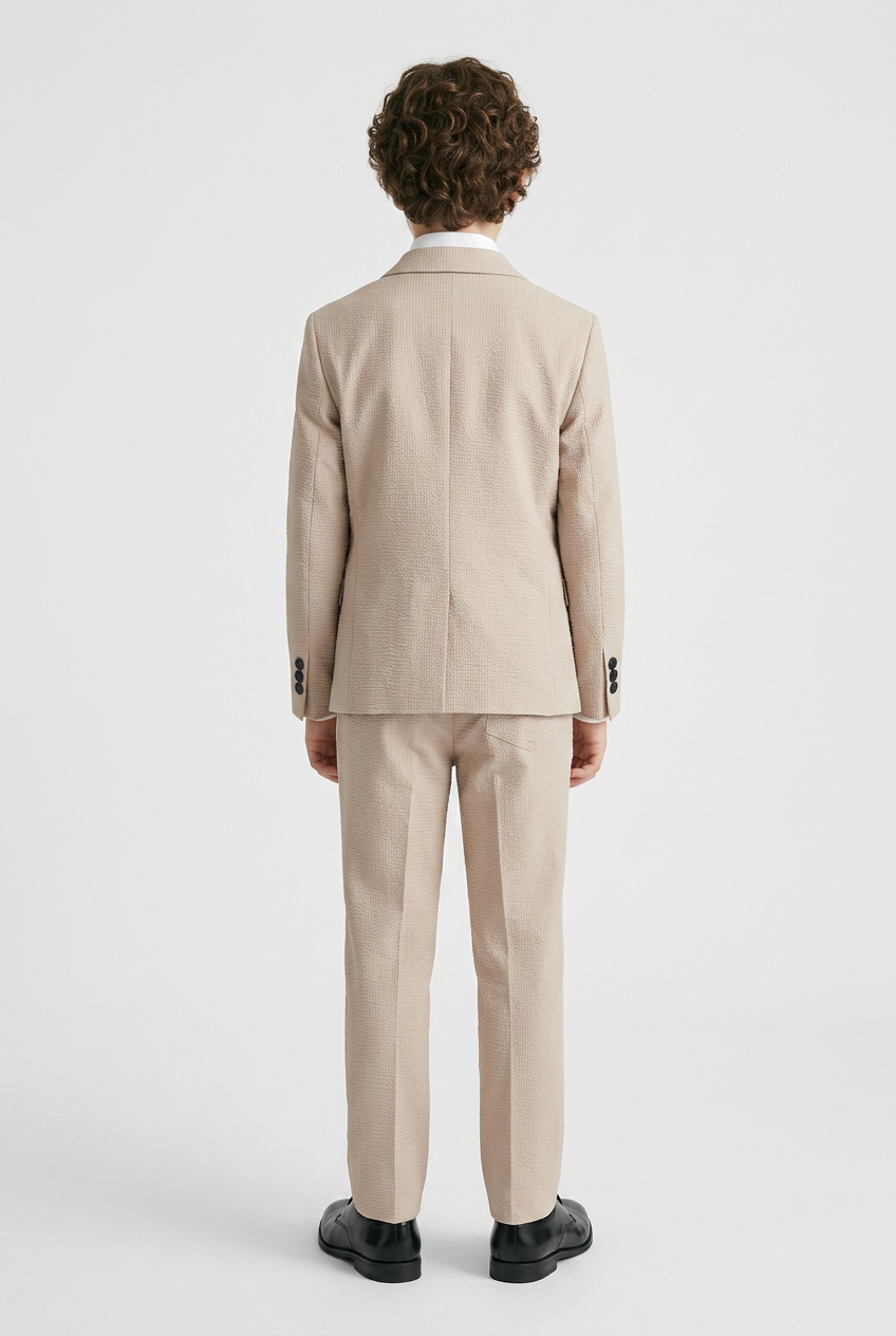 Jungen Baumwoll-Seersucker Zweireihiger Anzug - Beige