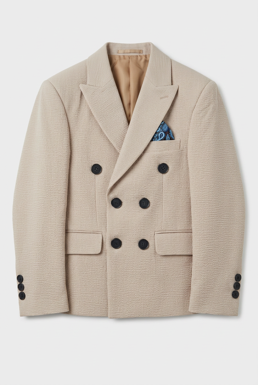 Jungen Baumwoll-Seersucker Zweireihiger Anzug - Beige