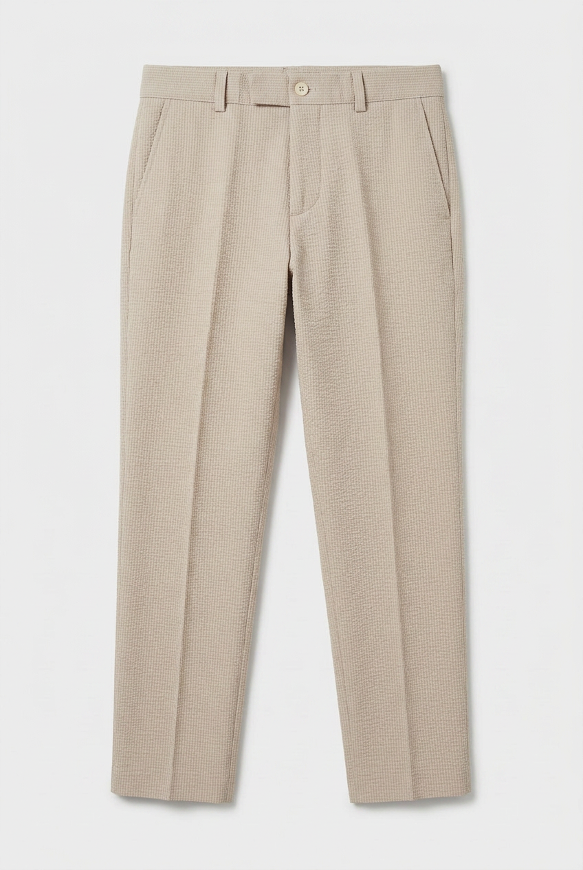 Jungen Baumwoll-Seersucker Zweireihiger Anzug - Beige