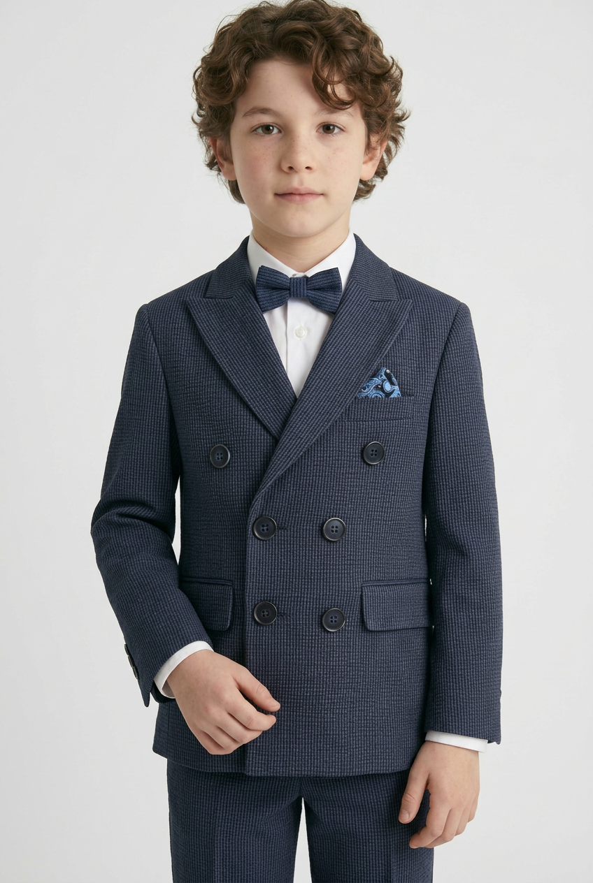 Jungen Baumwoll-Seersucker Zweireihiger Anzug - Marineblau