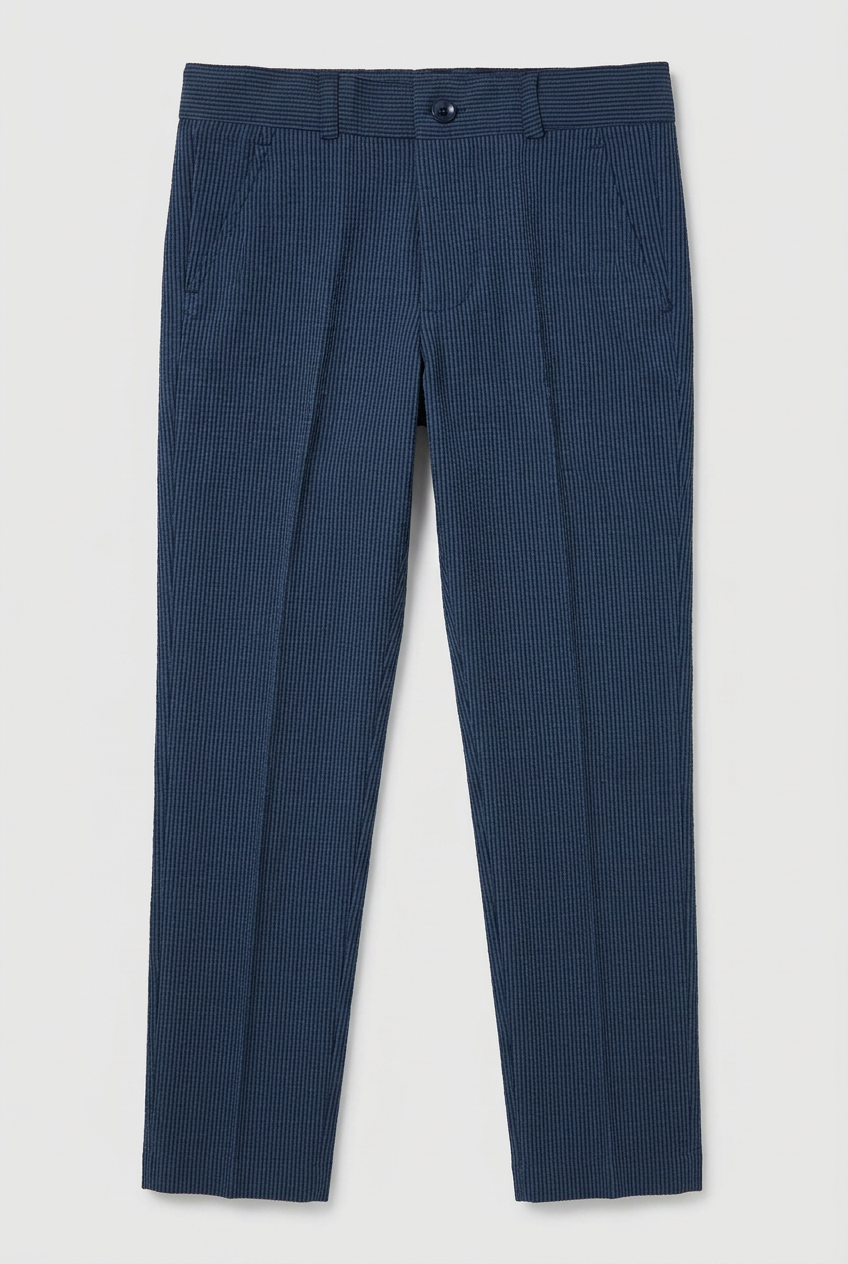 Jungen Baumwoll-Seersucker Zweireihiger Anzug - Marineblau