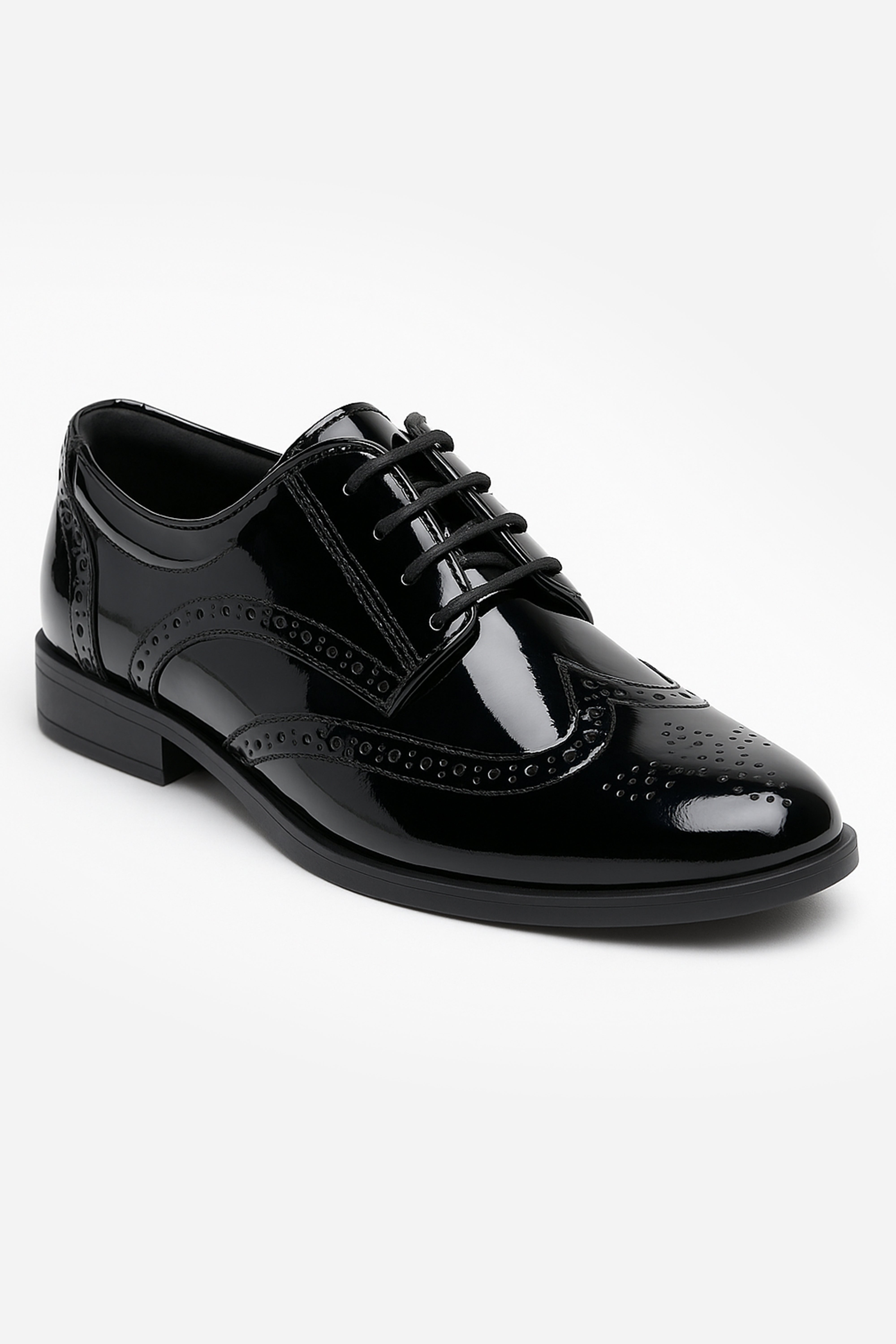 Boys Derby Brogue Lace Up Dress Shoes - Black Side Picture