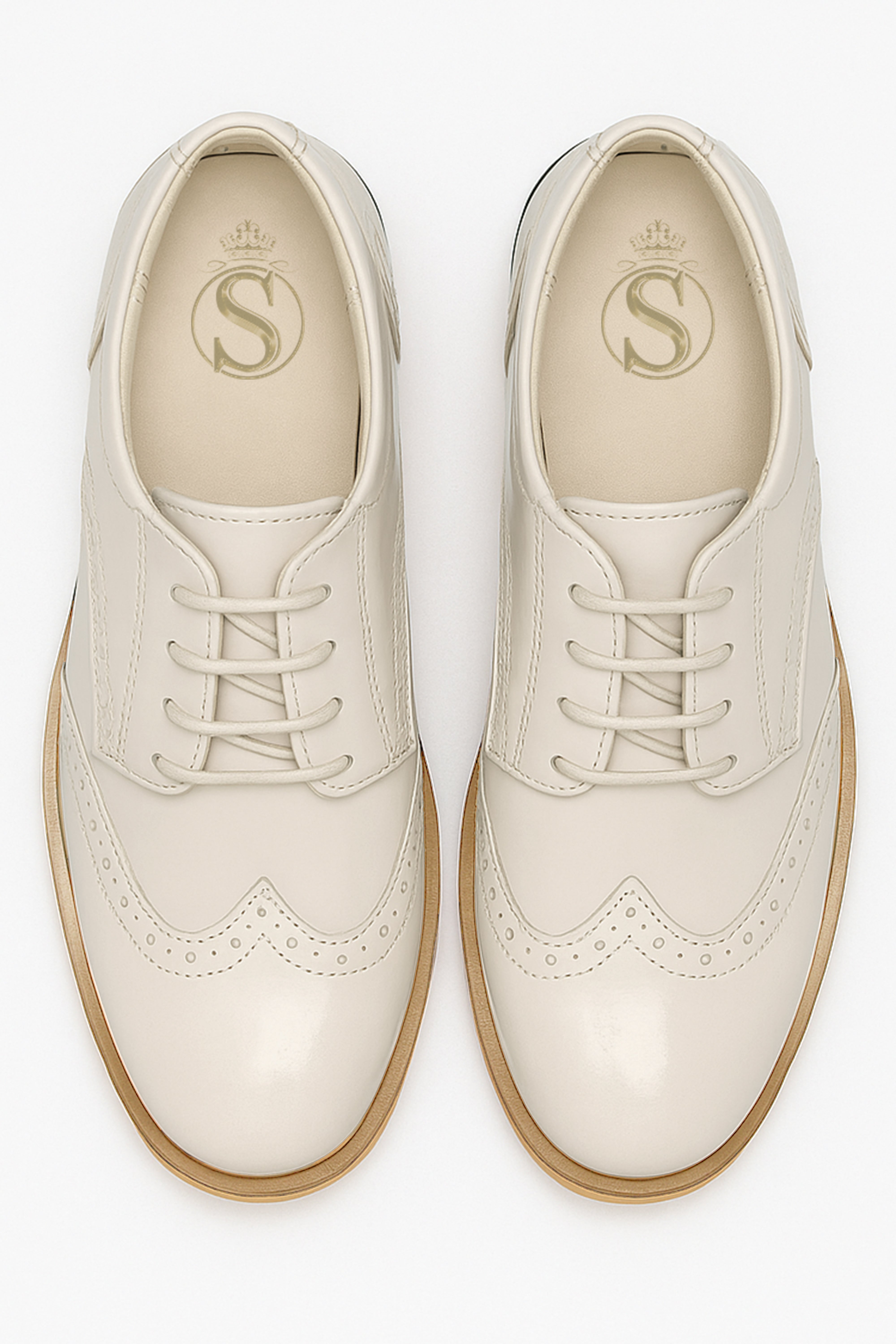 Boys Derby Brogue Lace Up Dress Shoes - Ivory Front Picture