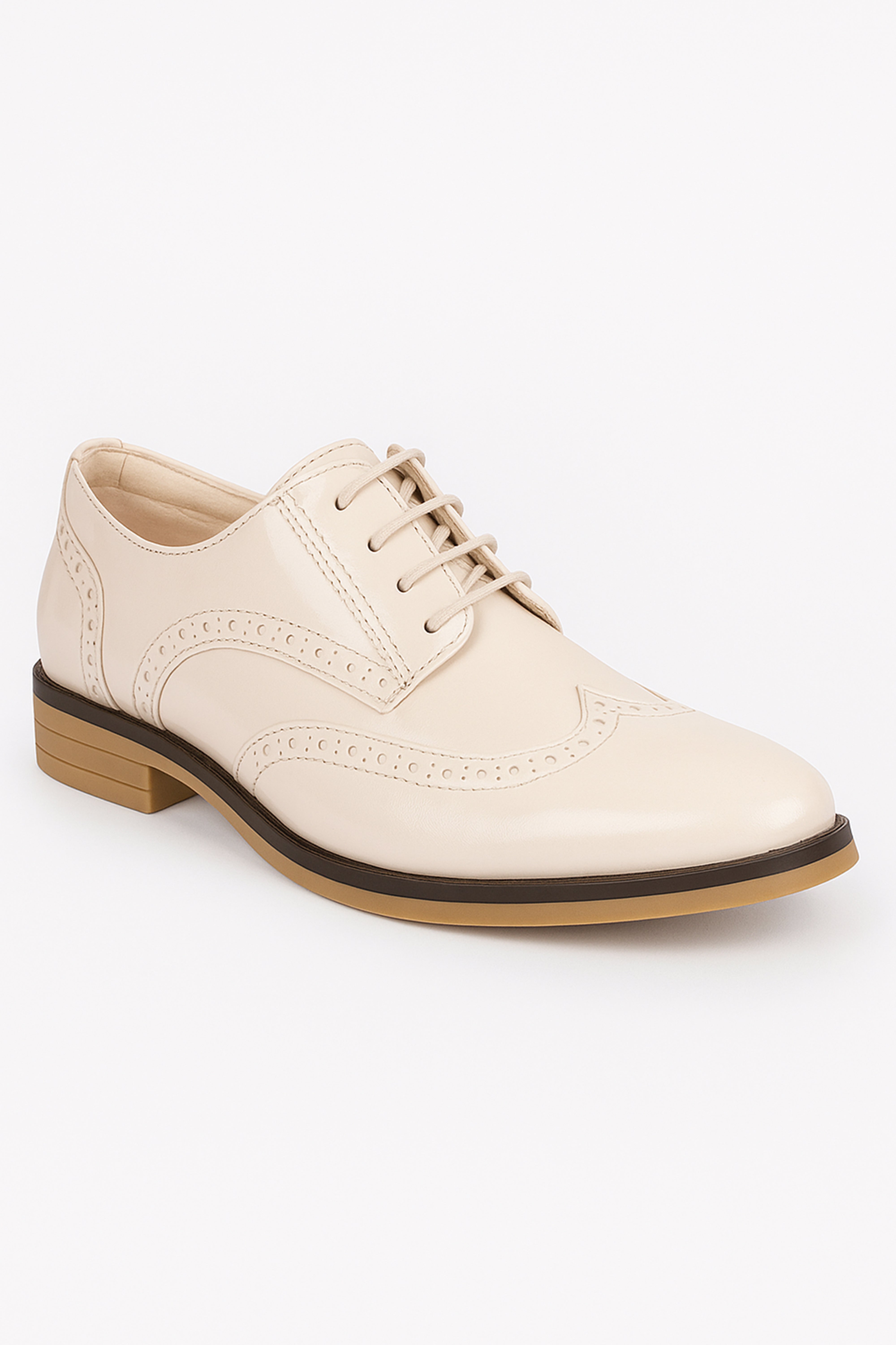 Boys Derby Brogue Lace Up Dress Shoes - Ivory Side Picture