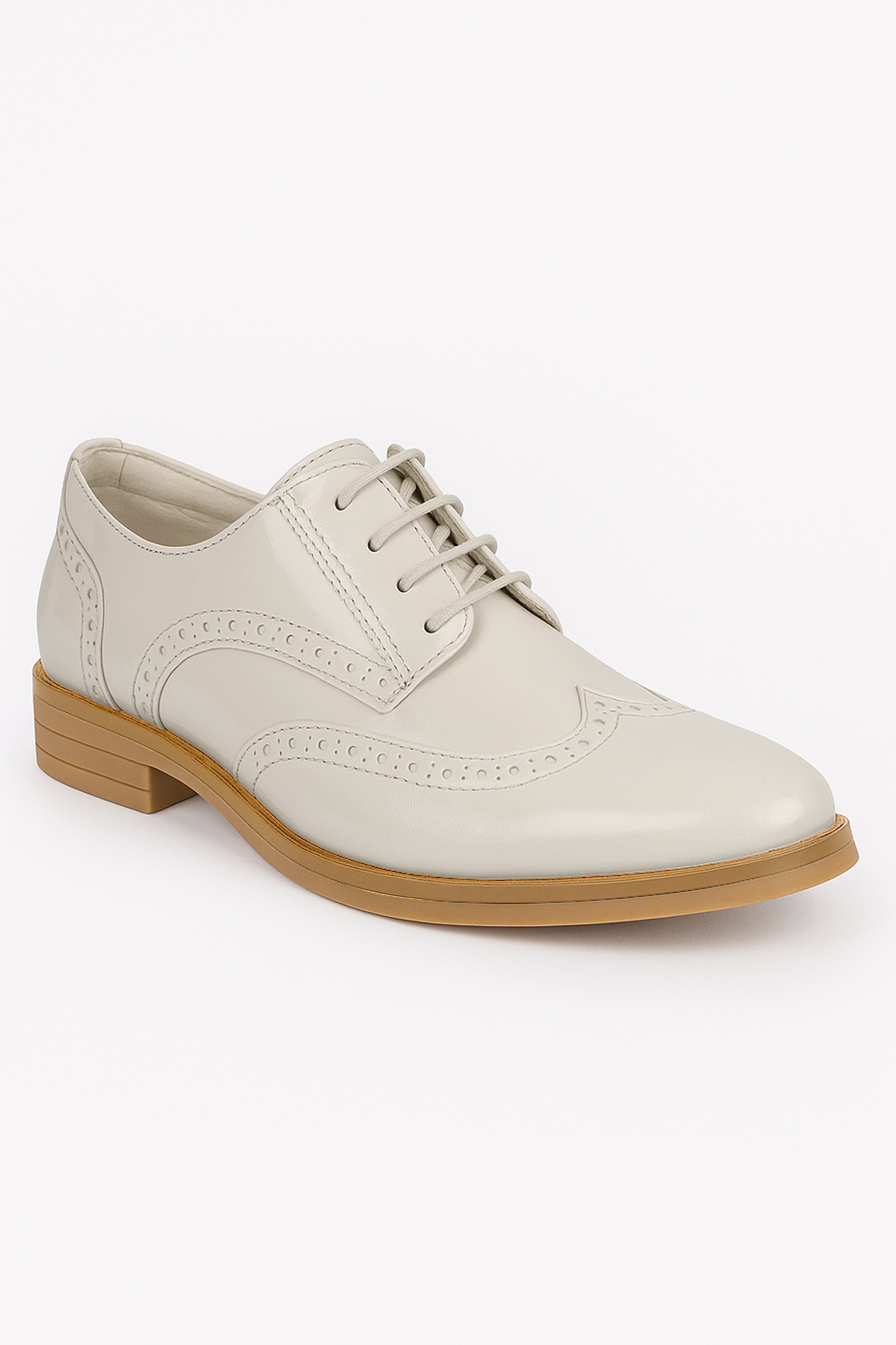 Boys Derby Brogue Lace Up Dress Shoes - Ivory Side Picture