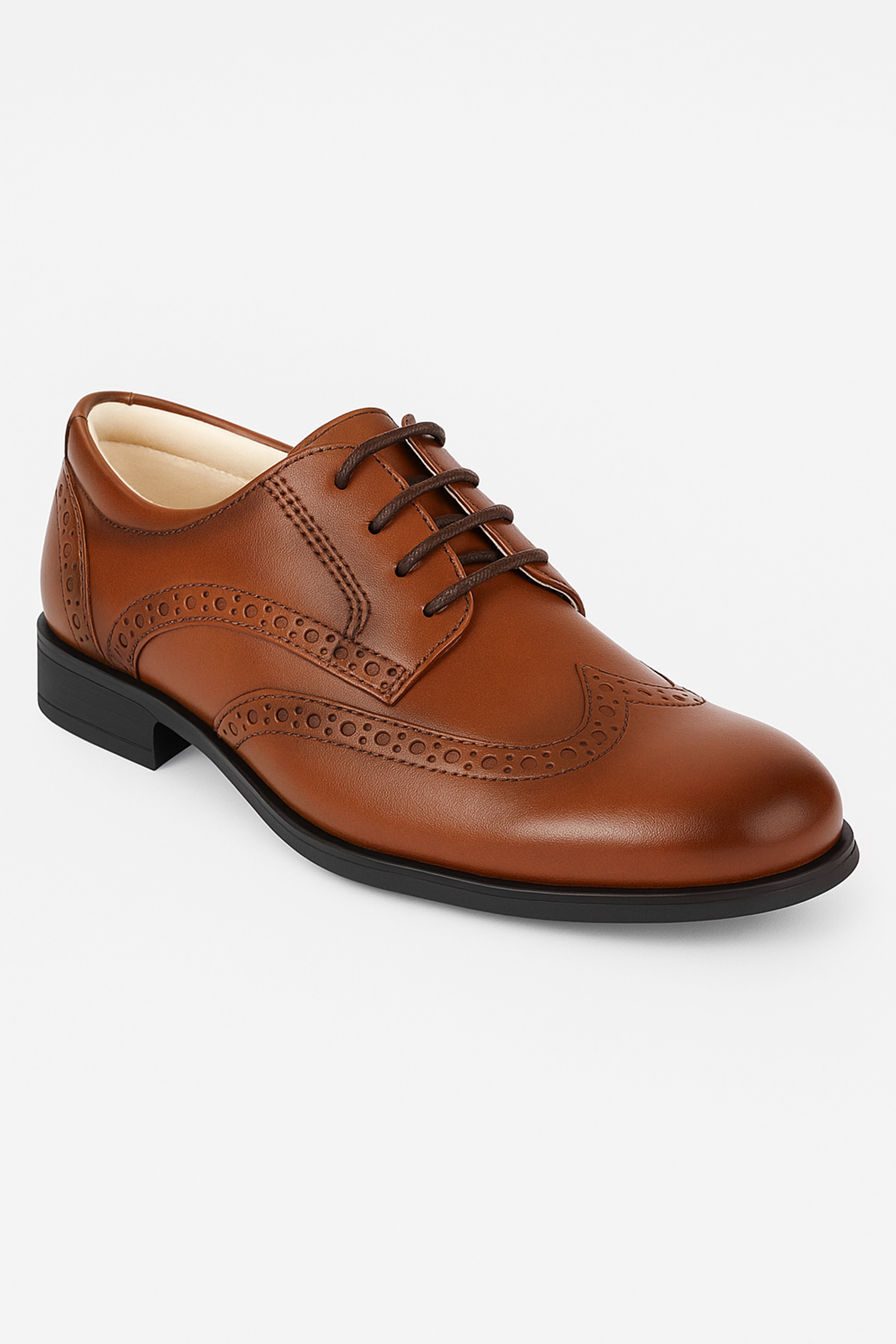Boys Derby Brogue Lace Up Dress Shoes - Tan Brown Side Picture