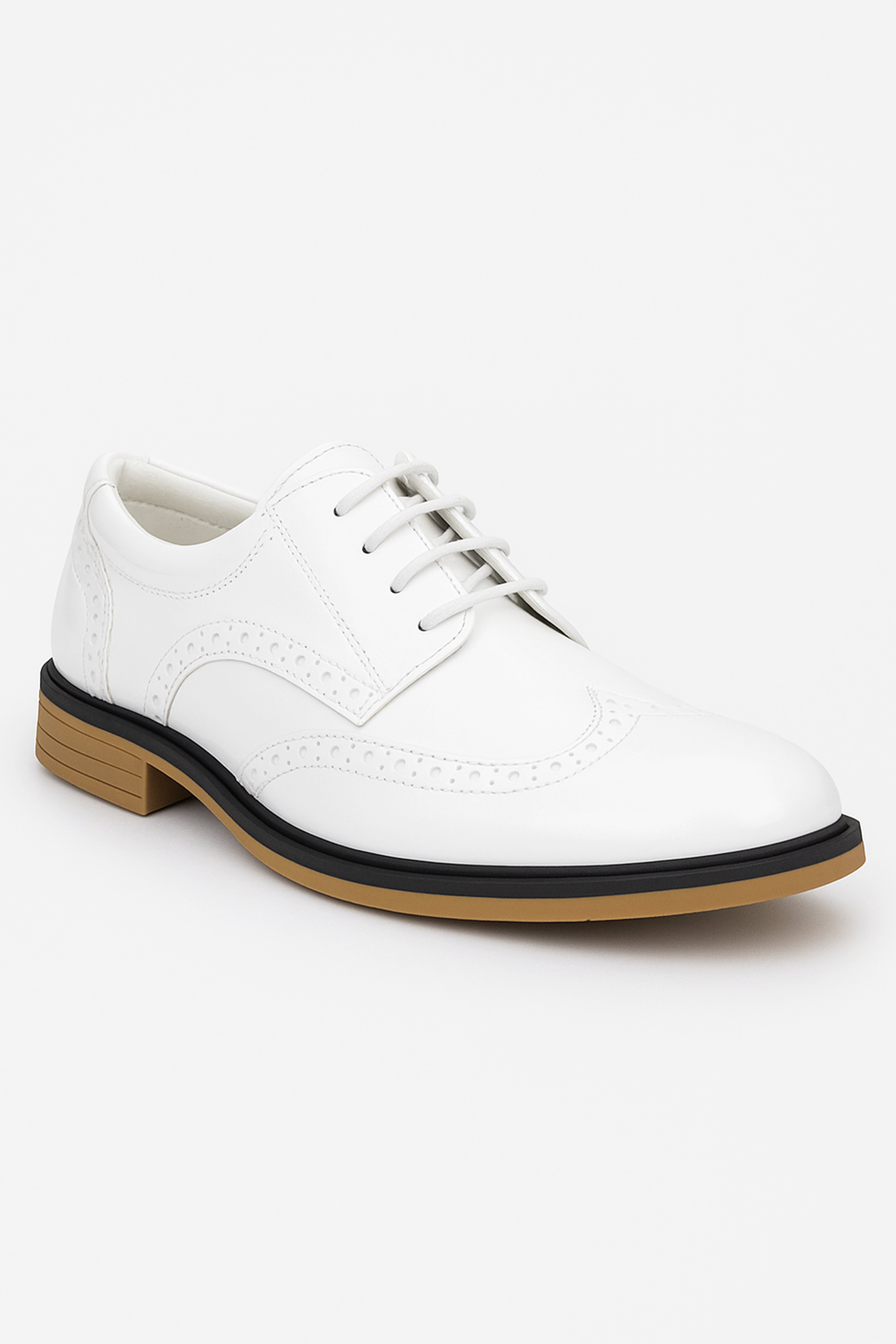 Boys Derby Brogue Lace Up Dress Shoes - White Side Picture