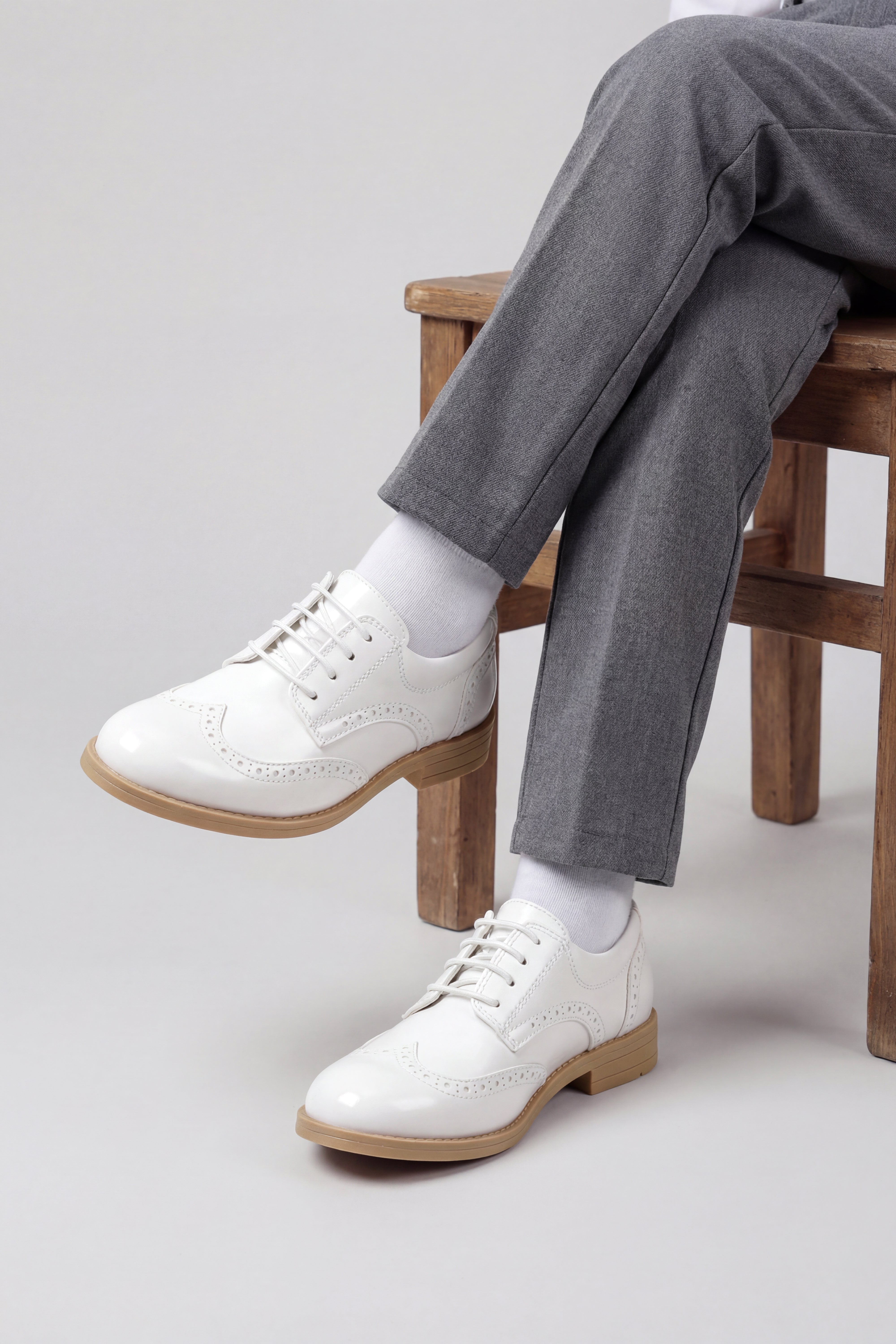 Boys Derby Brogue Lace Up Dress Shoes - White