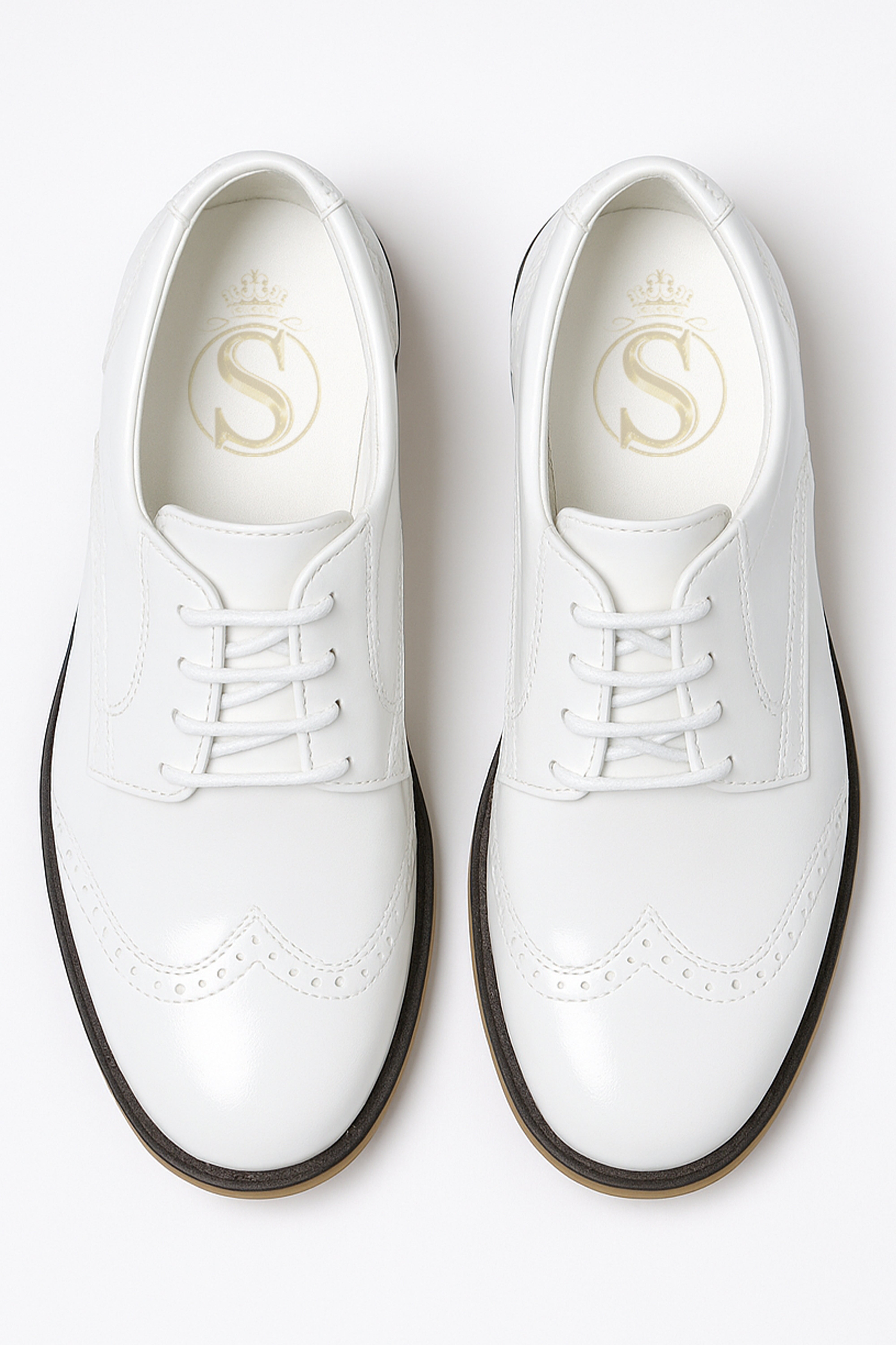 Boys Derby Brogue Lace Up Dress Shoes - White Front Picture