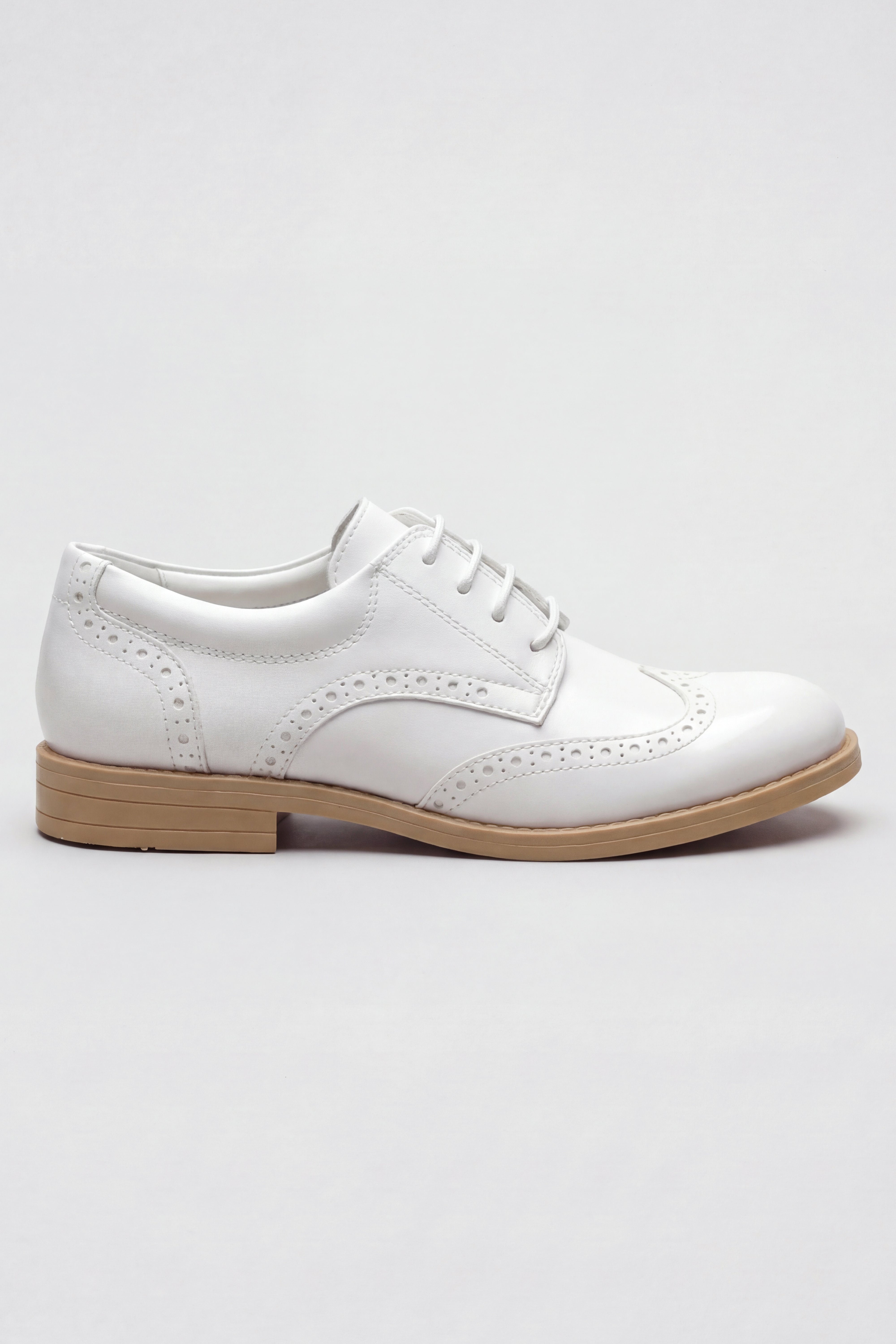 Boys Derby Brogue Lace Up Dress Shoes - White