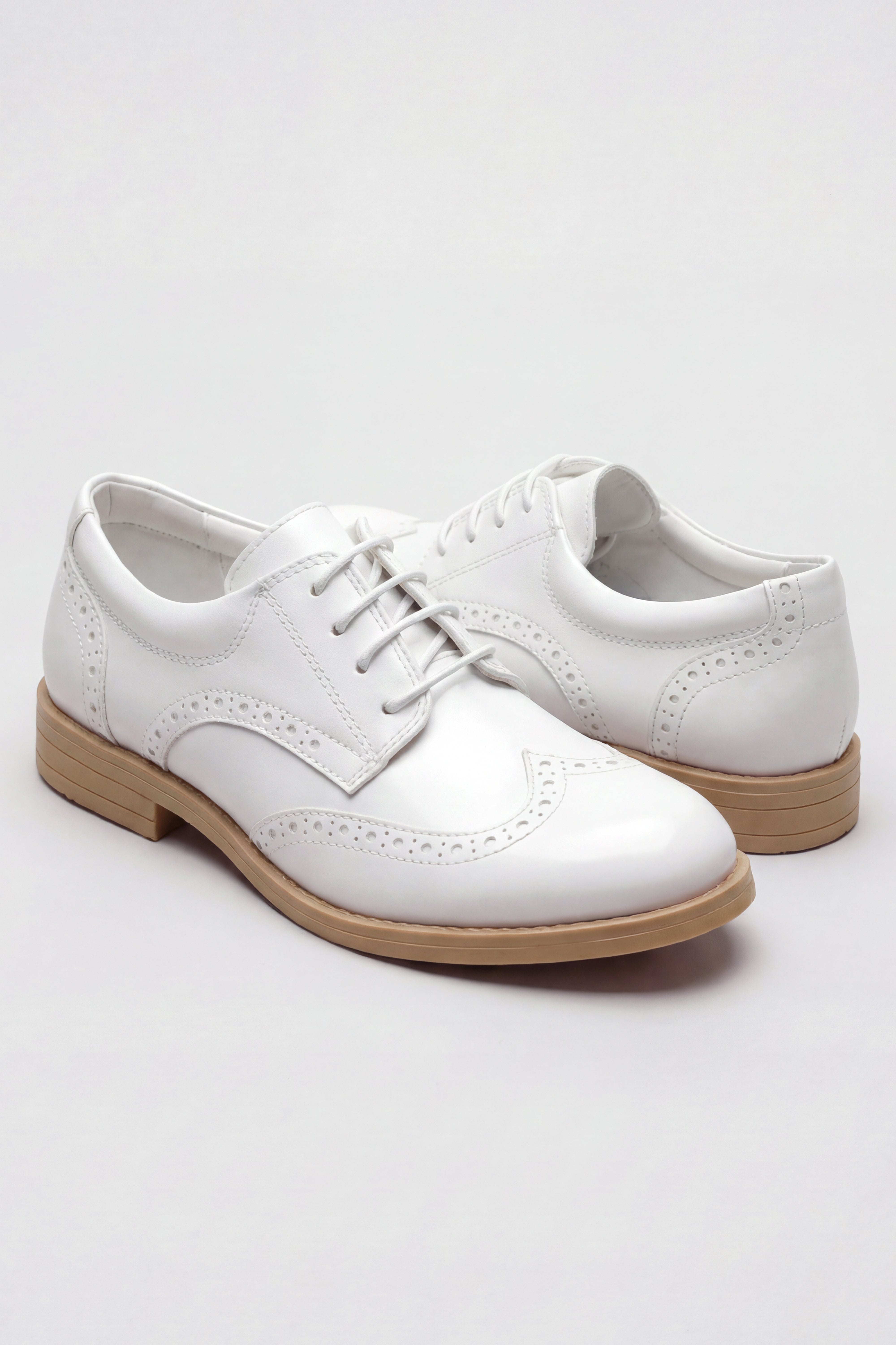 Boys Derby Brogue Lace Up Dress Shoes - White