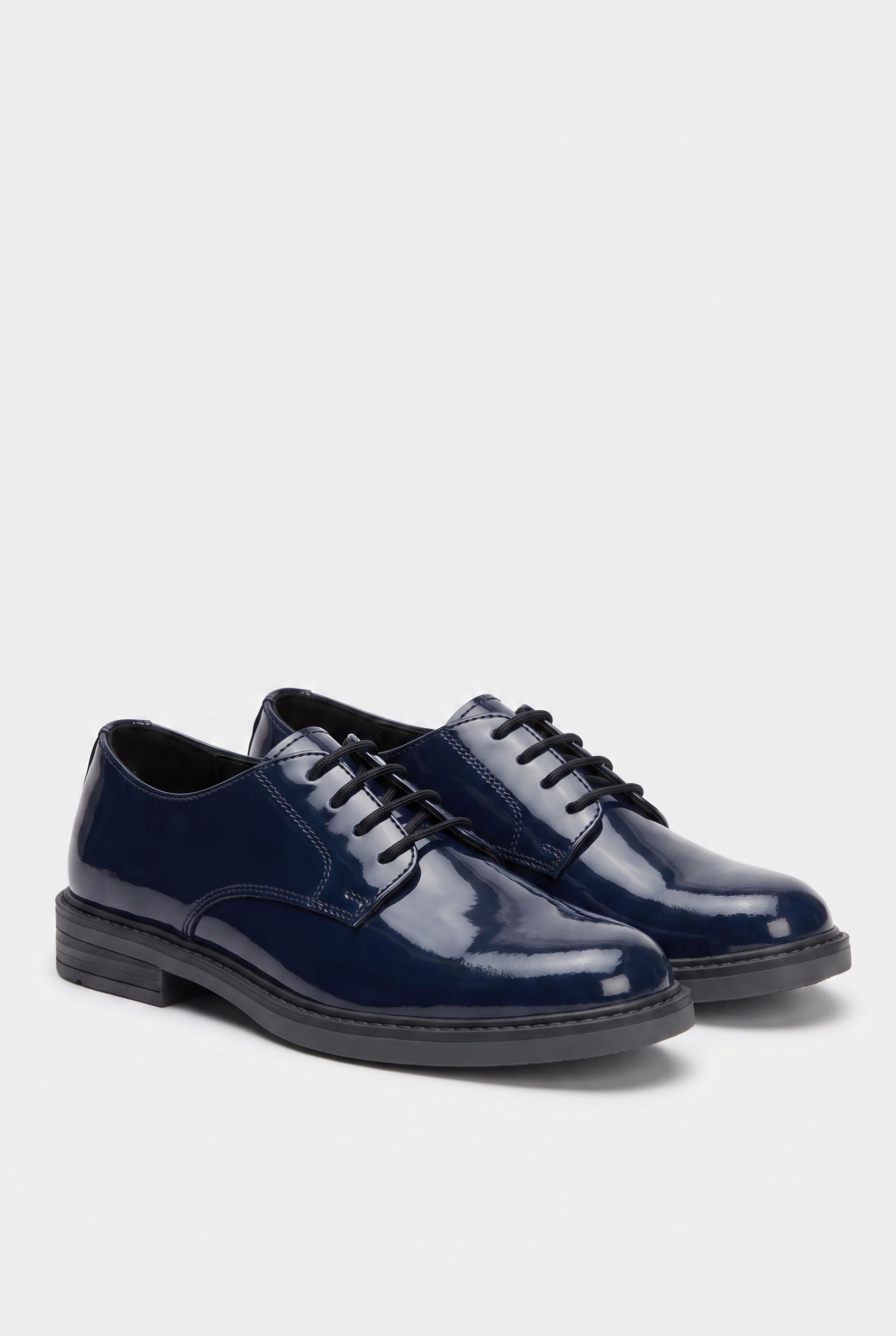 Boys Derby Patent Lace Up Formal Shoes - Navy