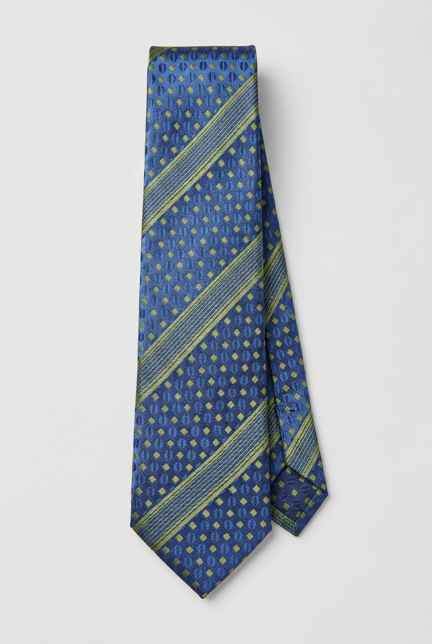 Cravate fine en jacquard rayé diagonal pour garçons - Marine et Vert