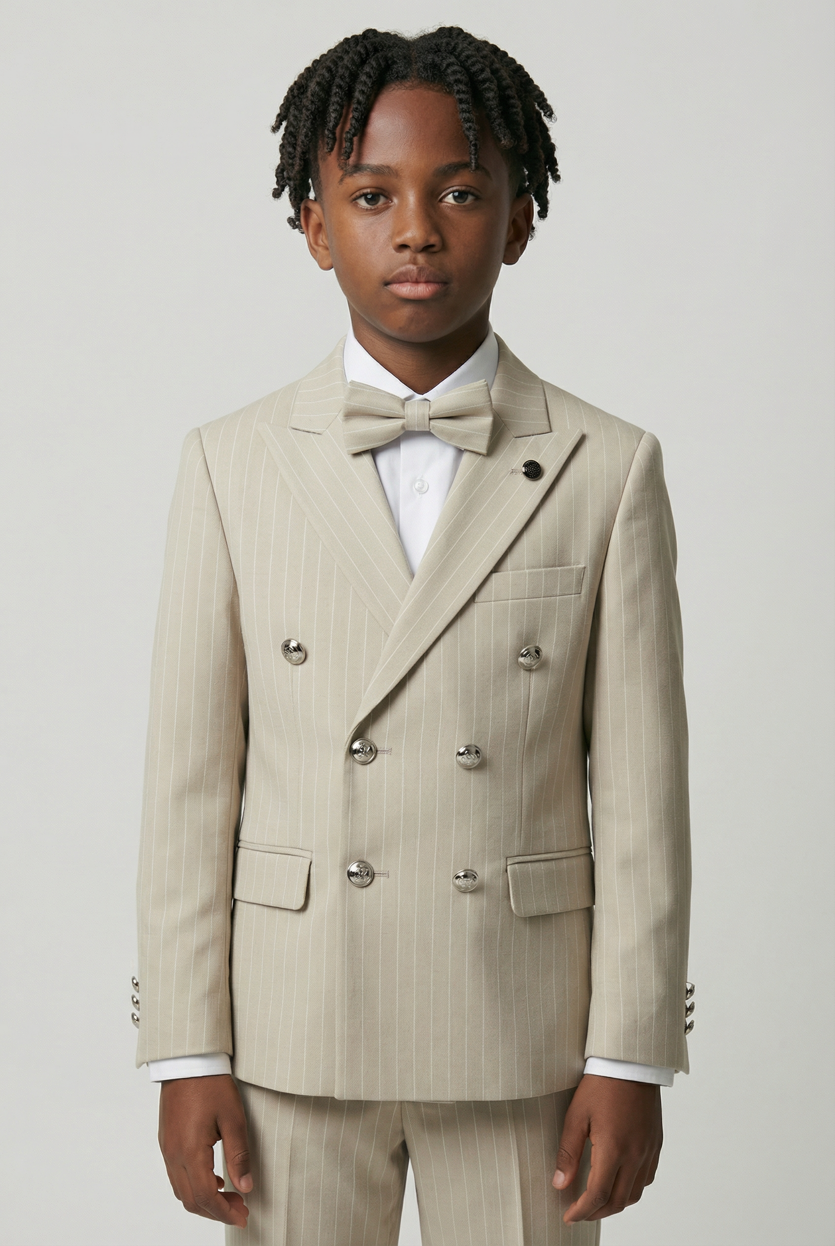 Jungen Zweireihiger Nadelstreifenanzug - 3-teiliges & 6-teiliges Set - Beige
