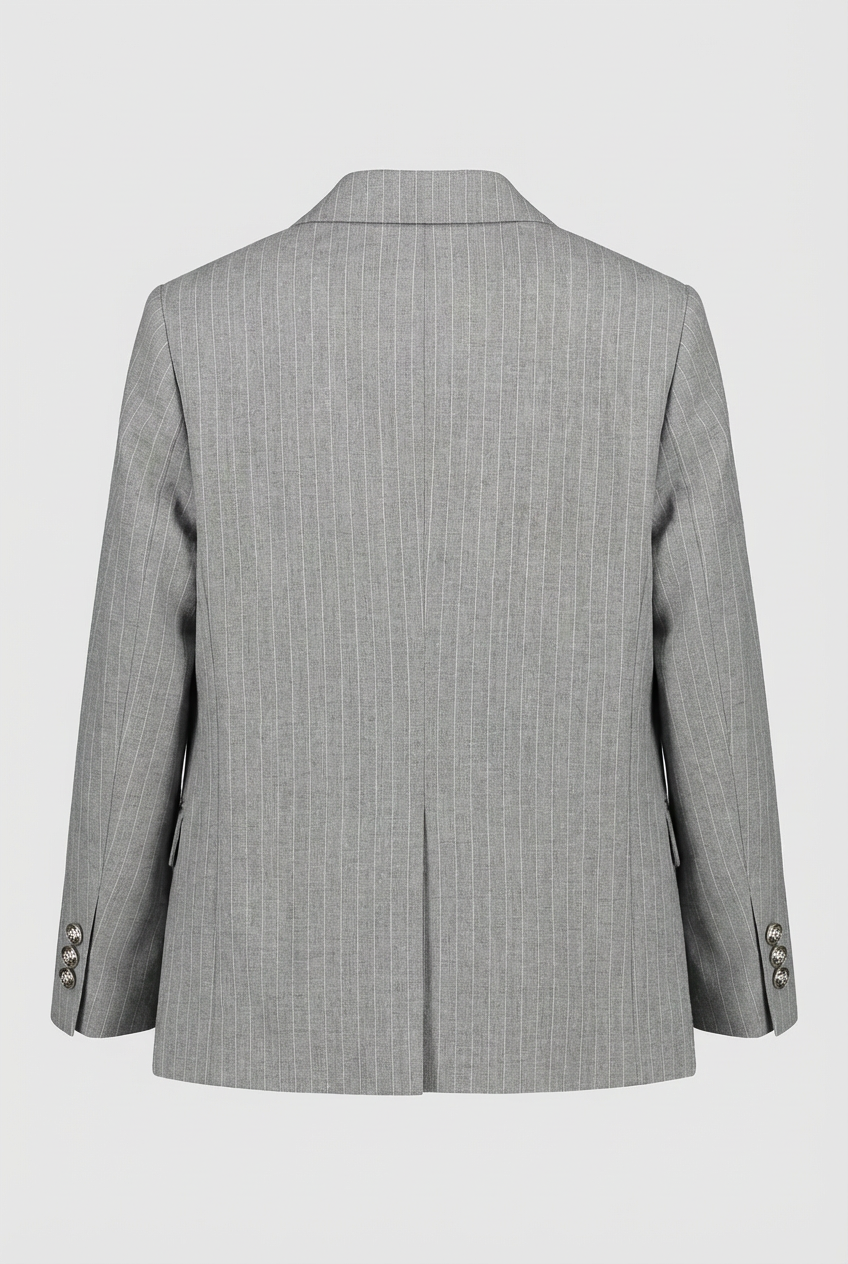 بدلة أولاد مخططة مزدوجة الصدر - طقم 3 قطع و6 قطع - رمادي