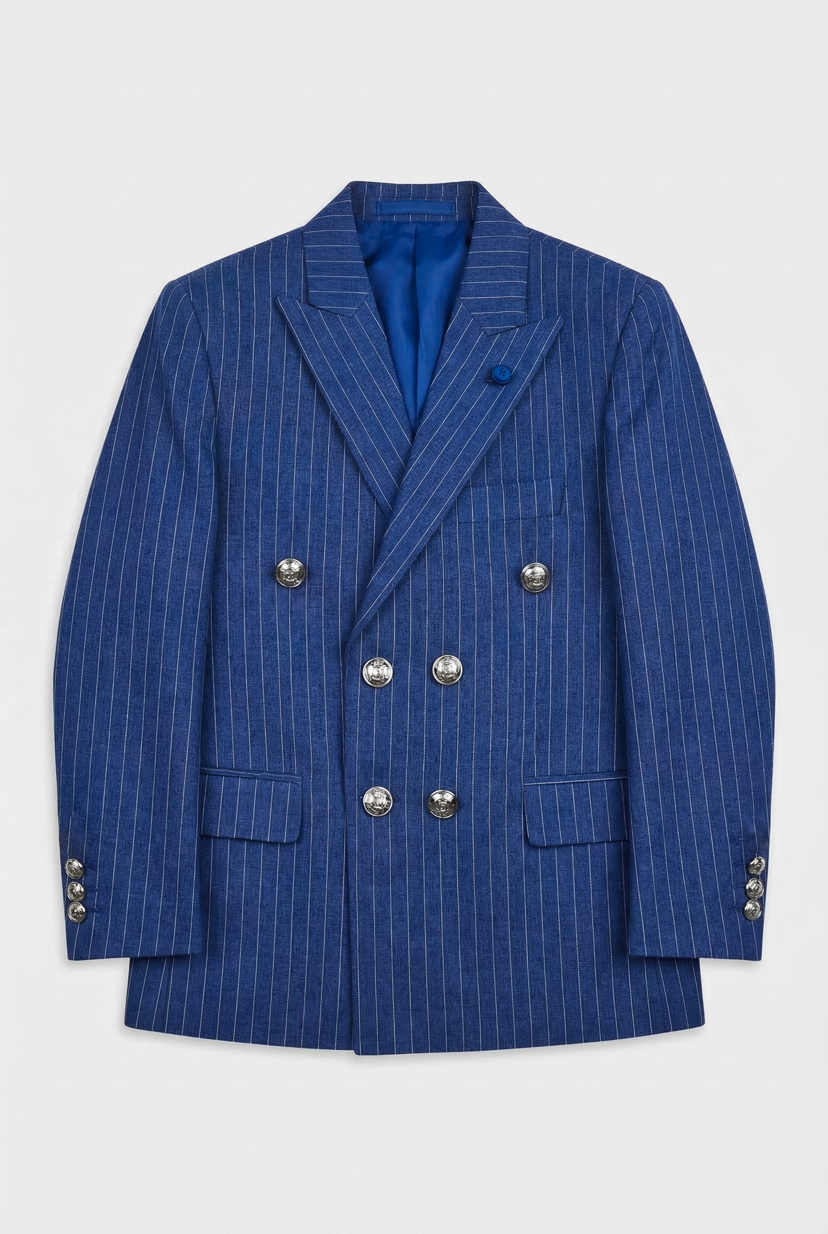 Erkek Çocuk Çift Düğmeli Çizgili Takım Elbise - 3 Parça & 6 Parça Set - Lacivert Mavi