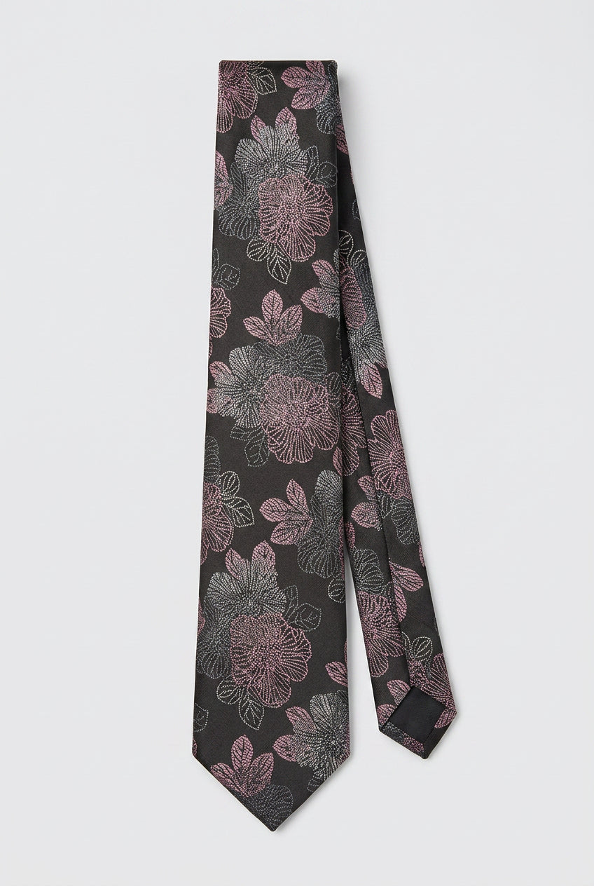 Cravate fine jacquard florale pour garçons - Noir